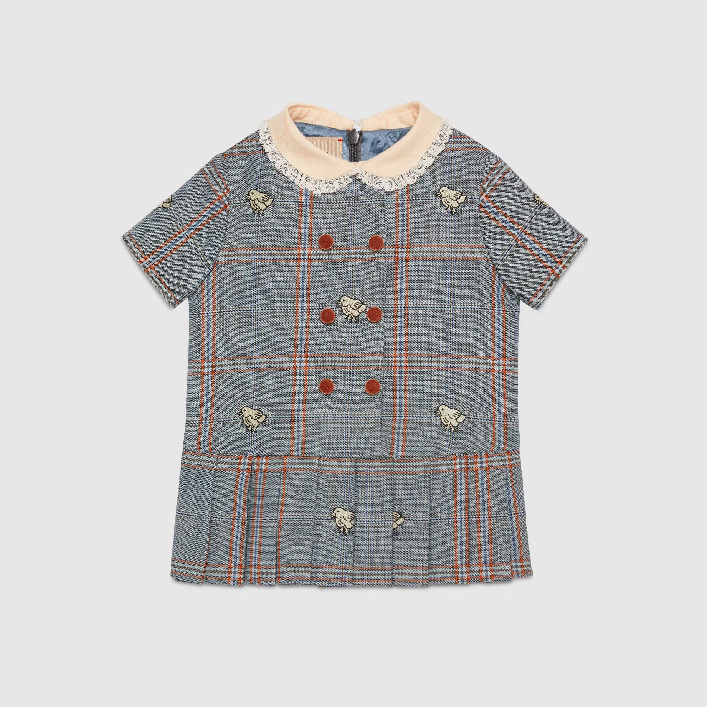 Baby Girls Grey Chick Embroidered Wool Dress