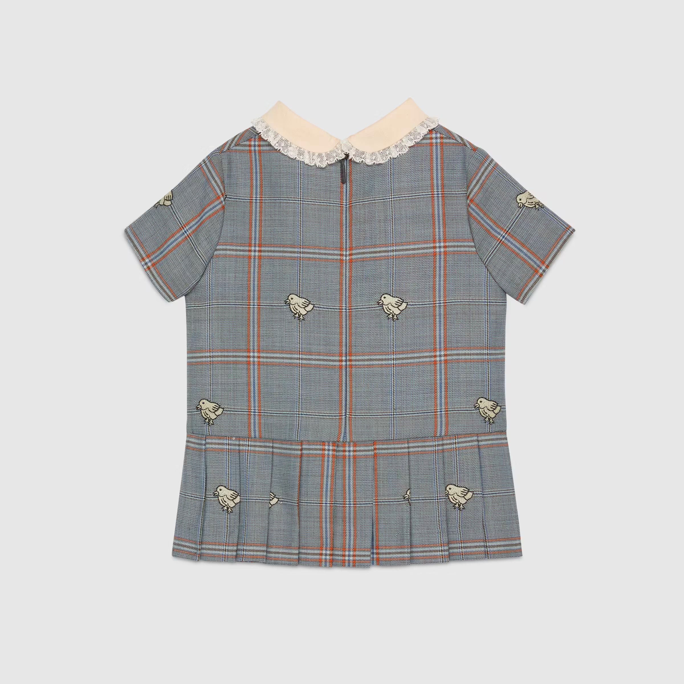 Baby Girls Grey Chick Embroidered Wool Dress