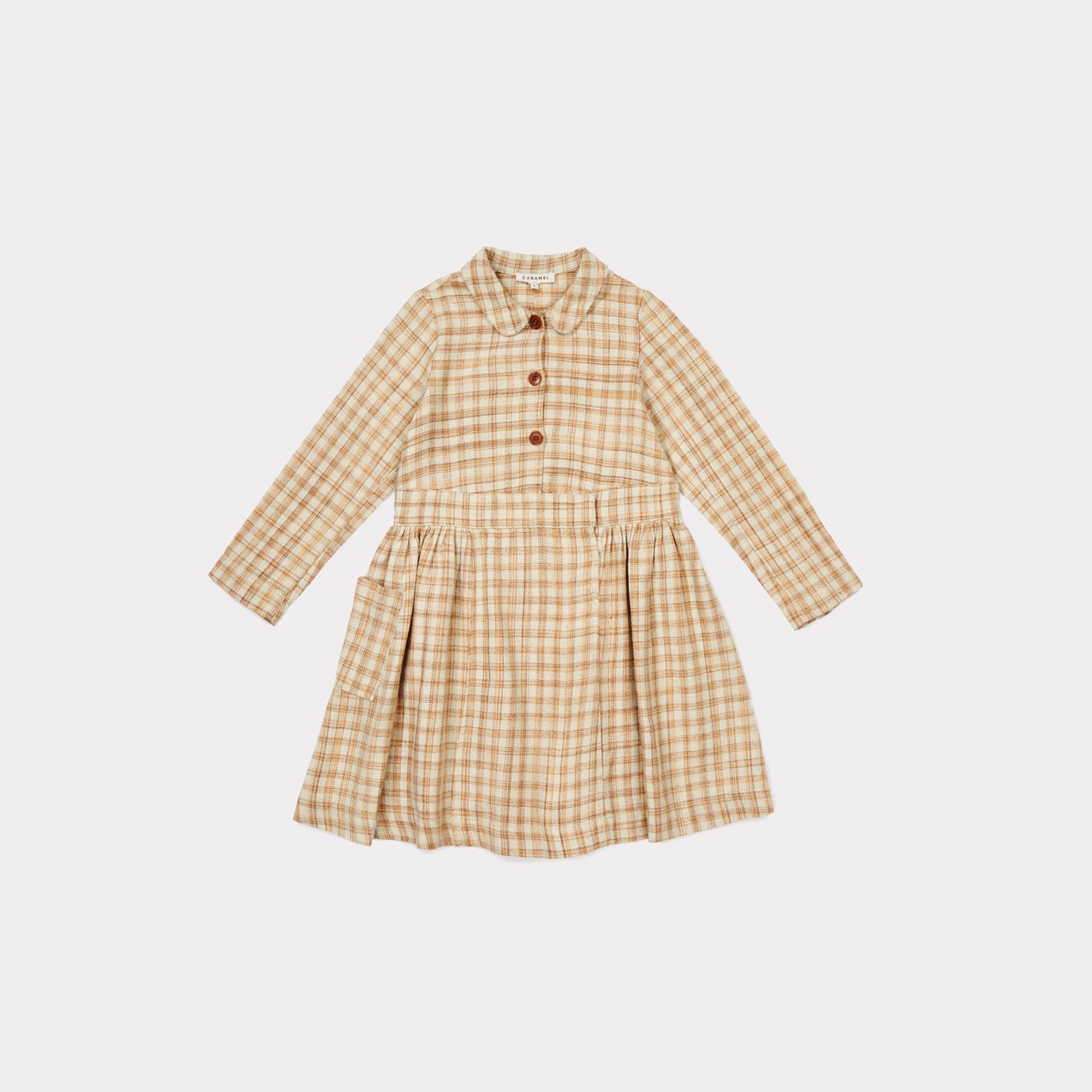Girls Beige Check Silk Woven Dress