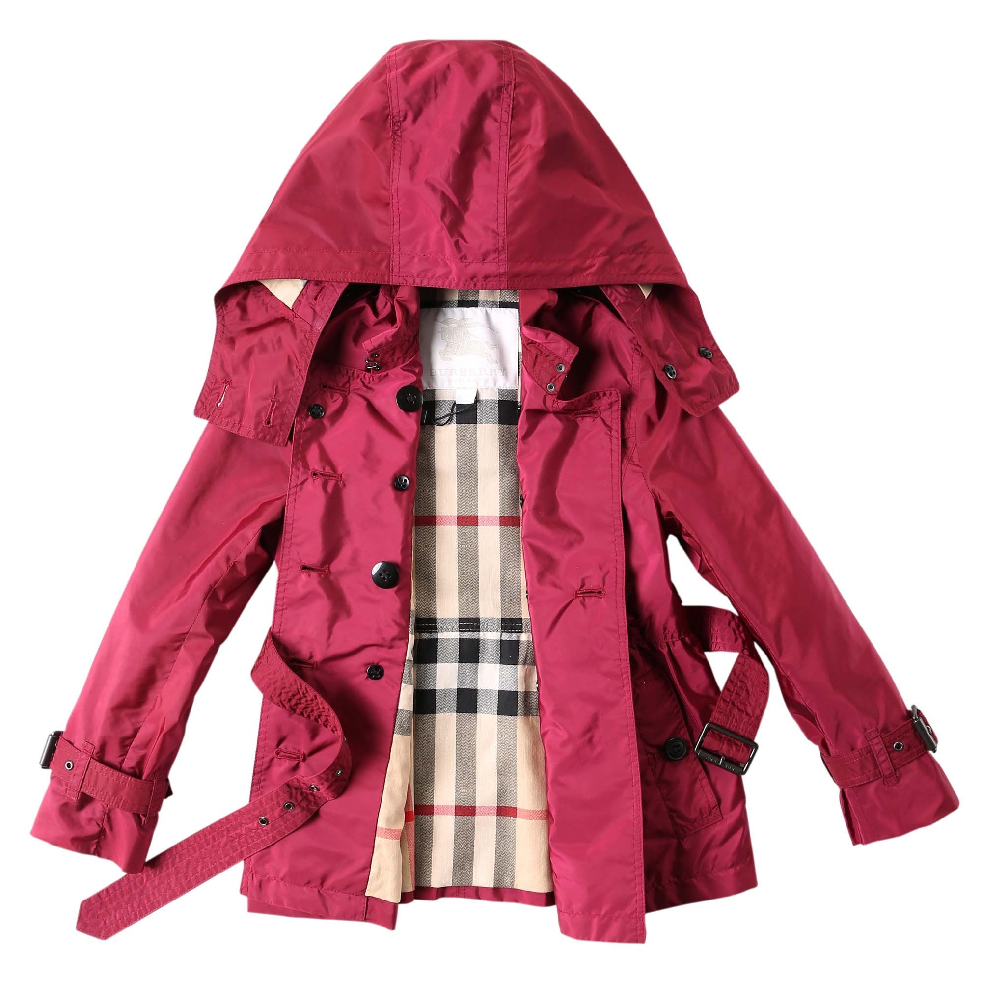 Girls Dark Plum Pink Wool Hooded Duffle Coat - CÉMAROSE | Children's Fashion Store - 1