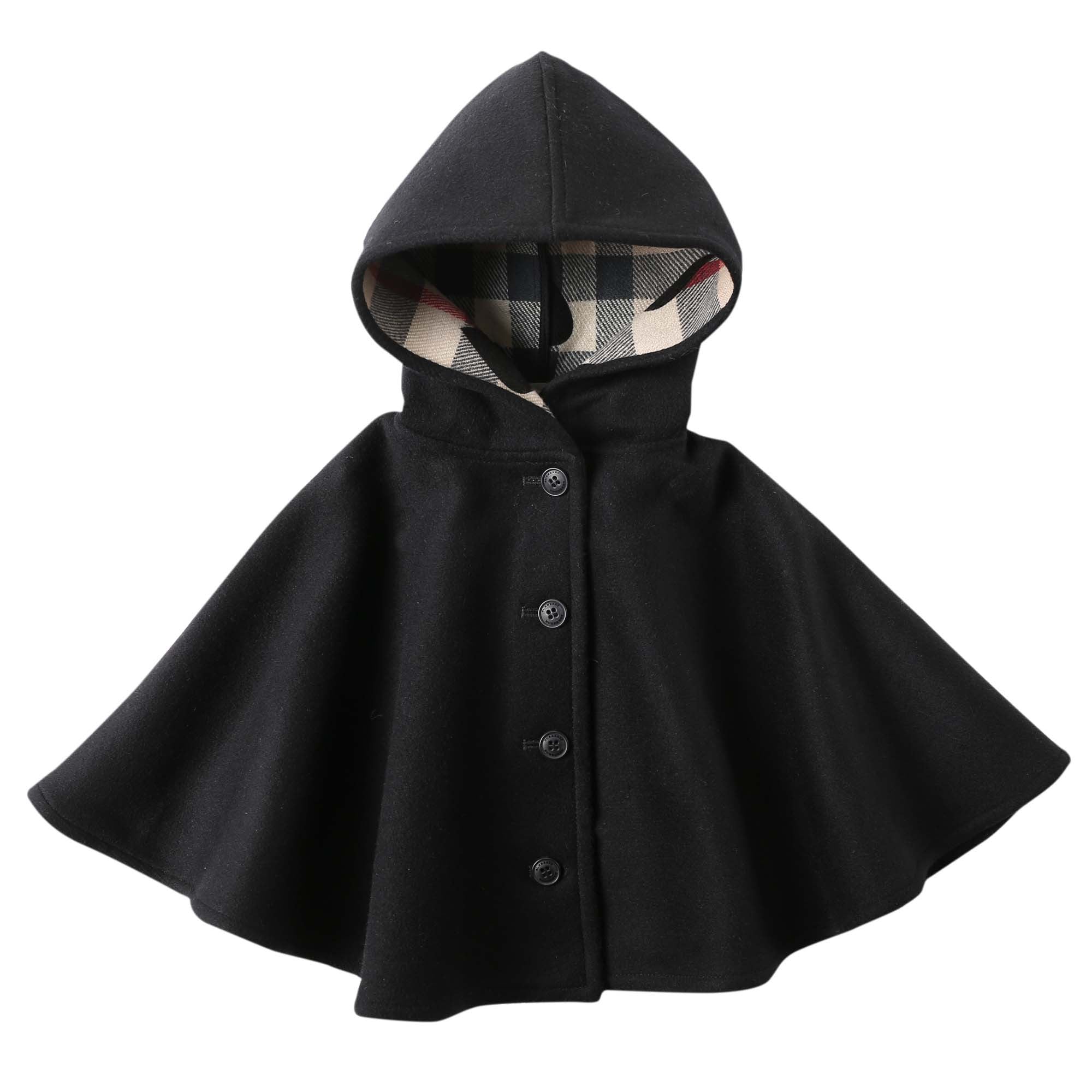 Girls Black Wool Hooded Shawls - CÉMAROSE | Children's Fashion Store - 1