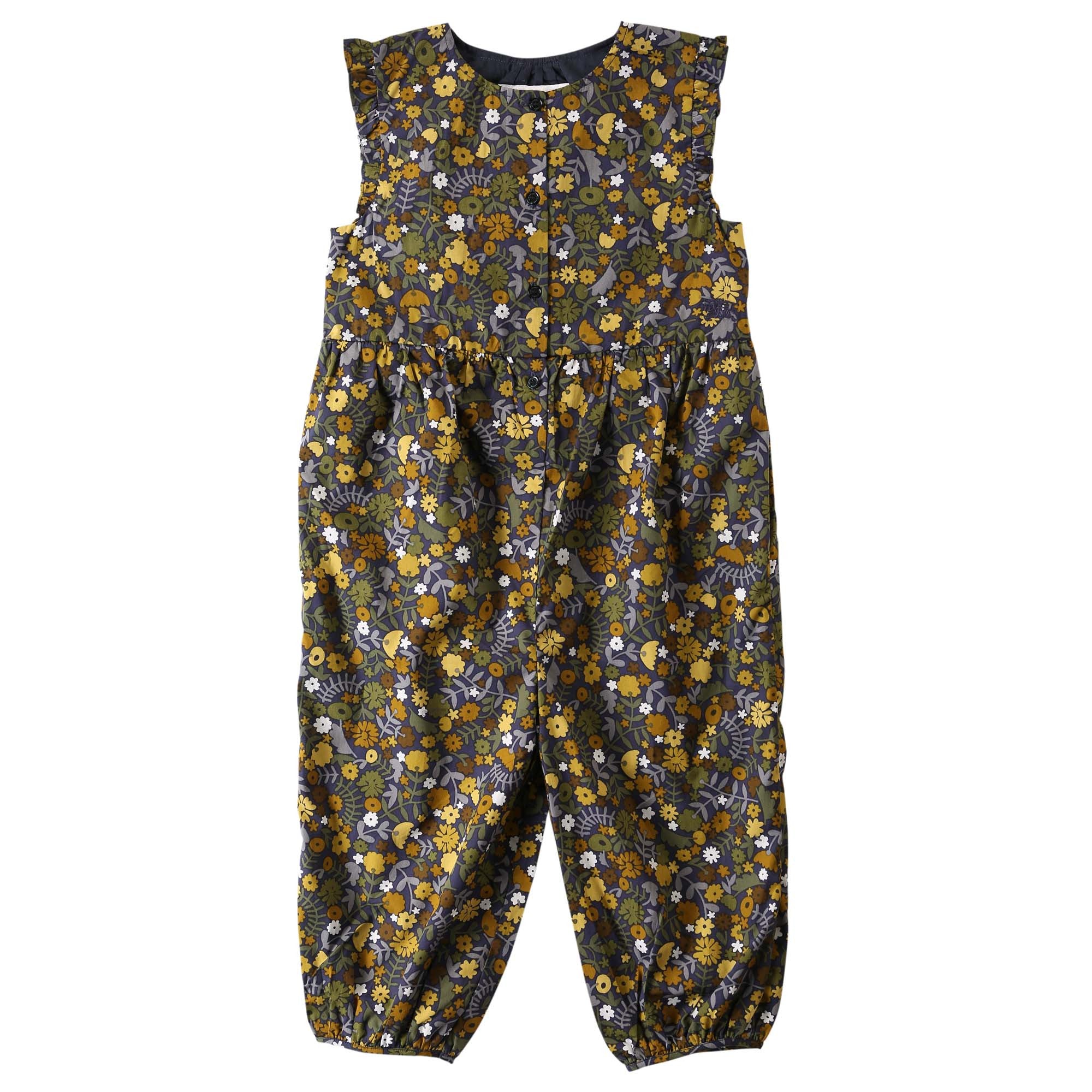 Baby Girls Dusty Yellow Floral Printed Trims Romper - CÉMAROSE | Children's Fashion Store - 1