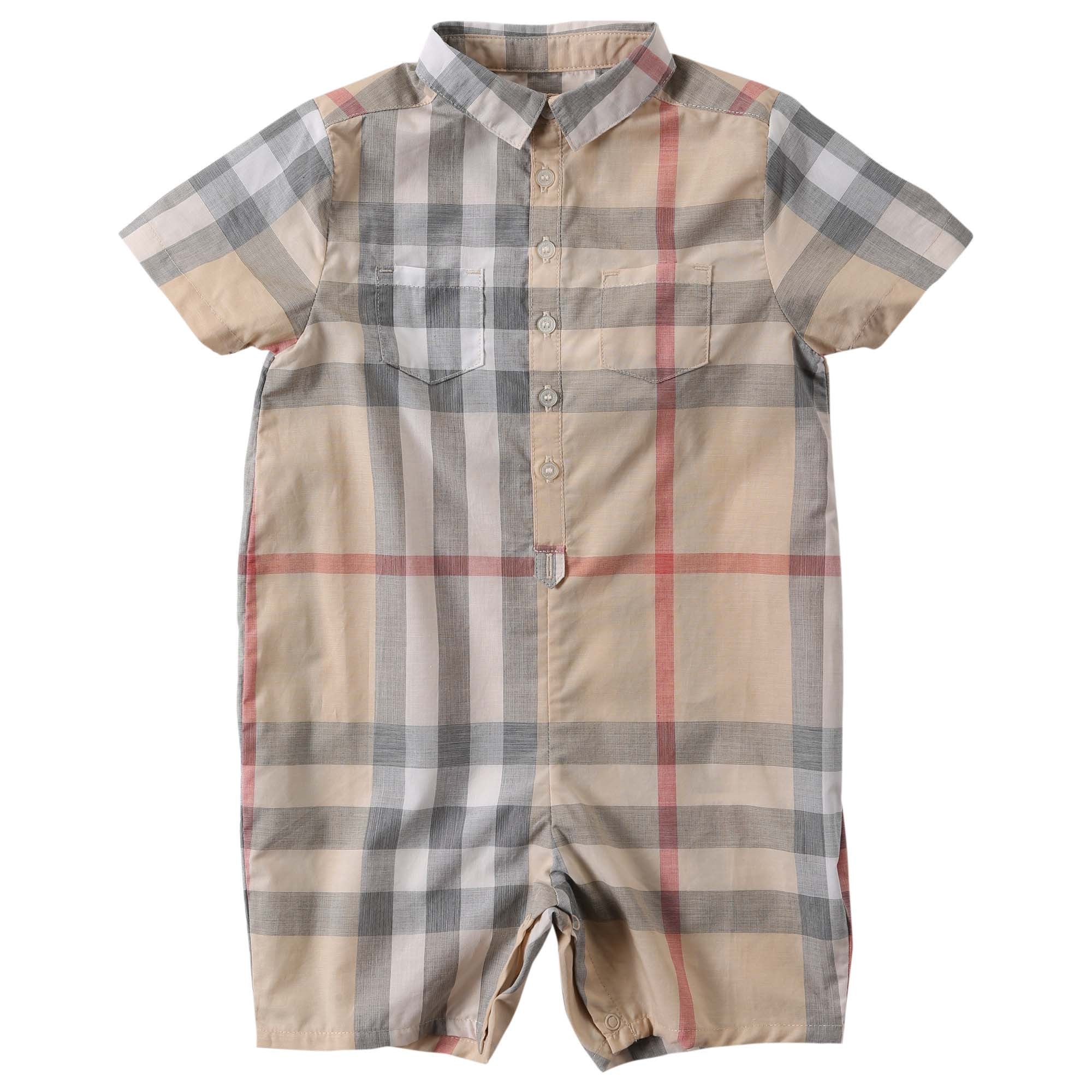 Baby Pale Pink Classic Check Cotton Babygrow - CÉMAROSE | Children's Fashion Store - 1