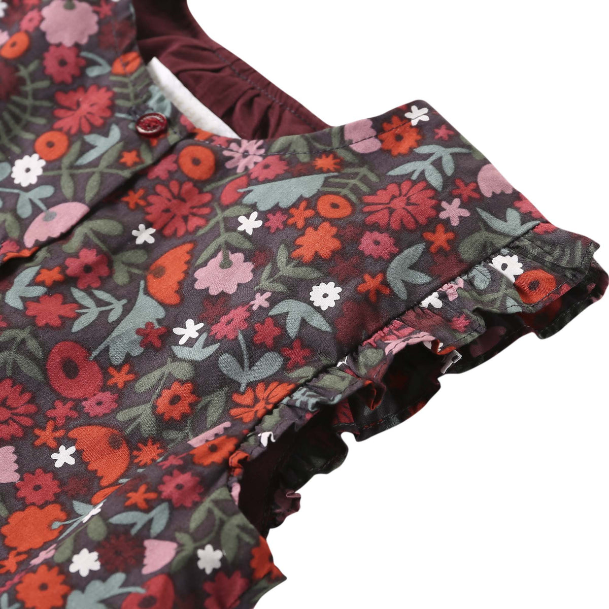 Baby Girls Antique Red Floral Printed Trims Romper - CÉMAROSE | Children's Fashion Store - 5