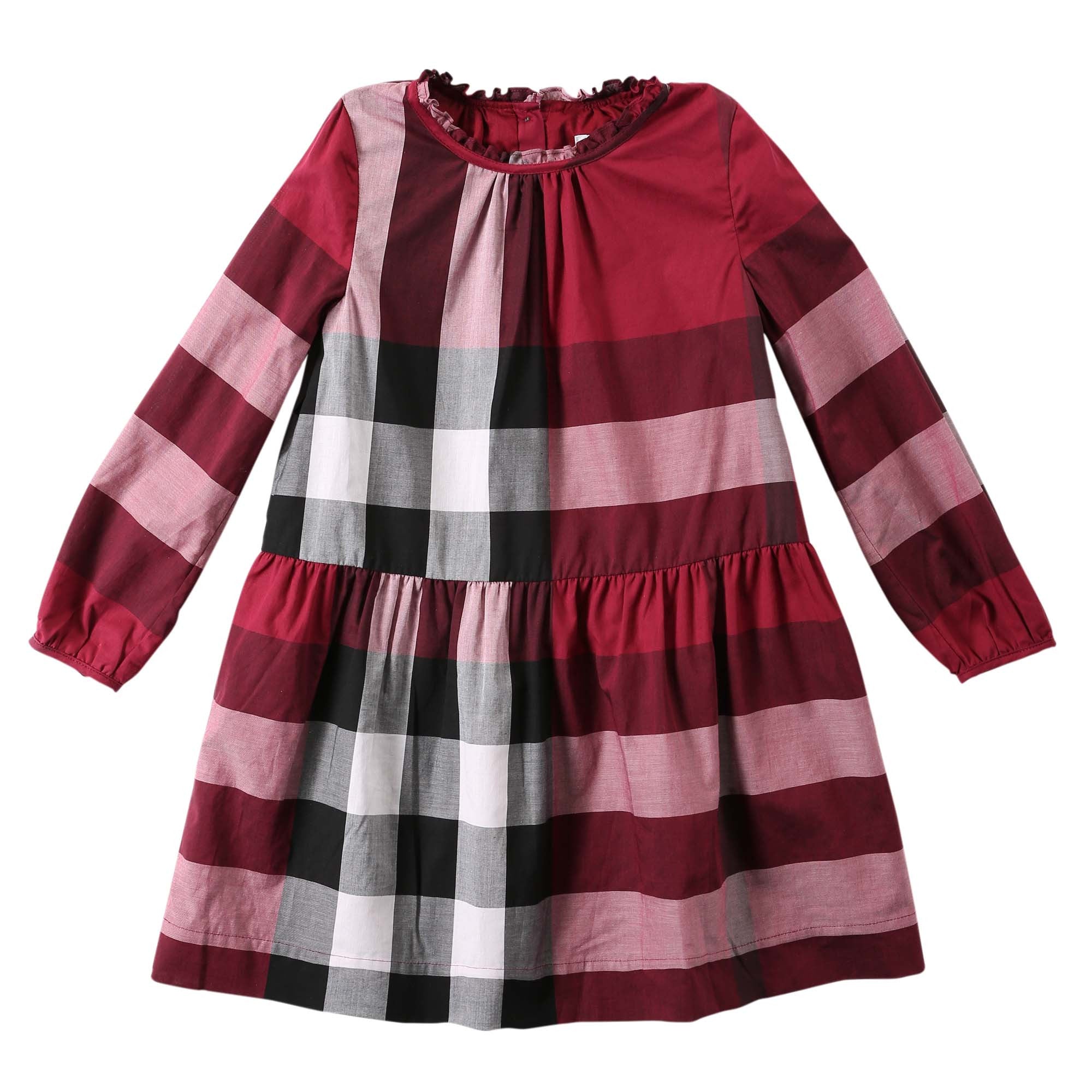 Girls Dark Plum Pink Check Jersey Cotton Dress - CÉMAROSE | Children's Fashion Store - 1