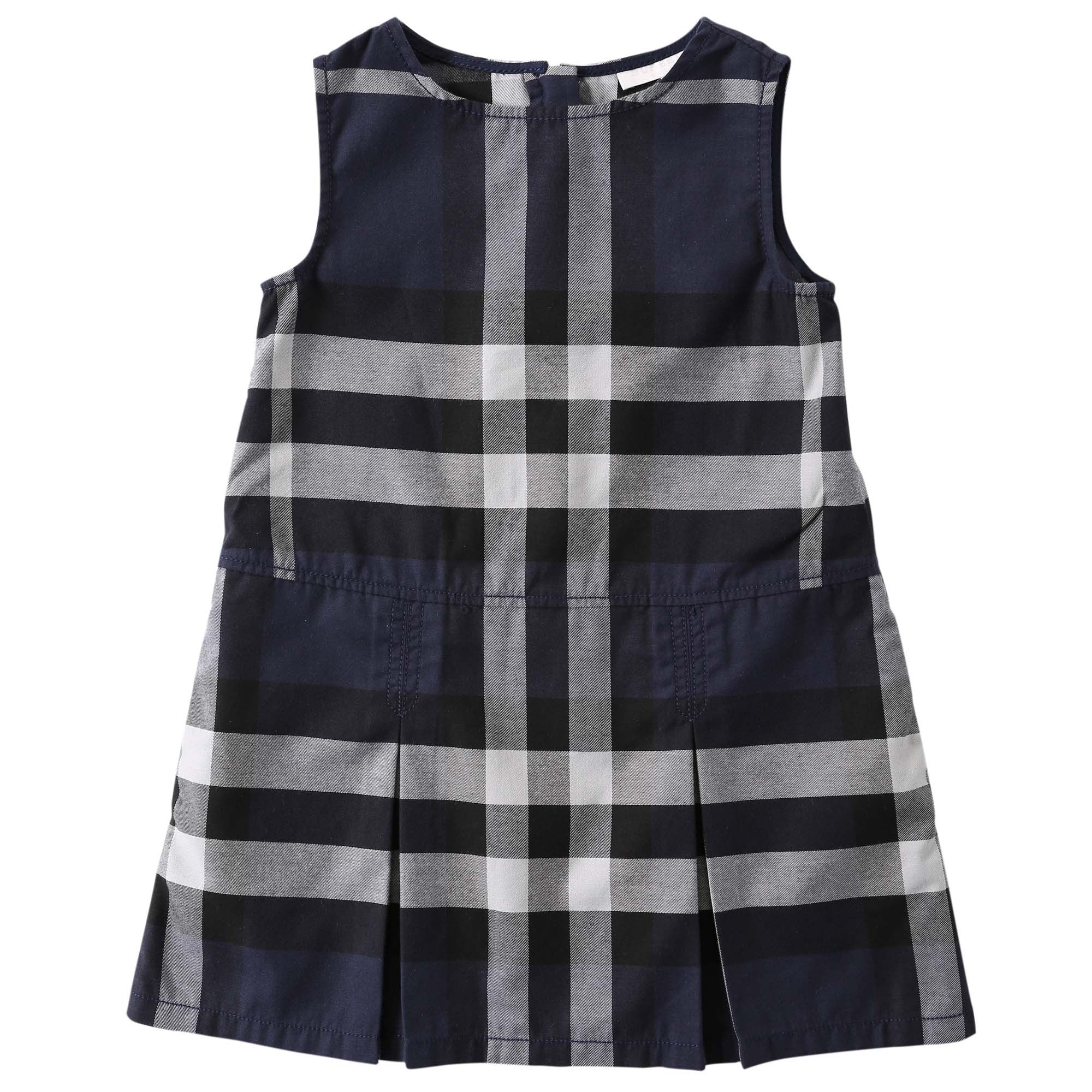 Girls Navy Blue Check Cotton Dress - CÉMAROSE | Children's Fashion Store - 1