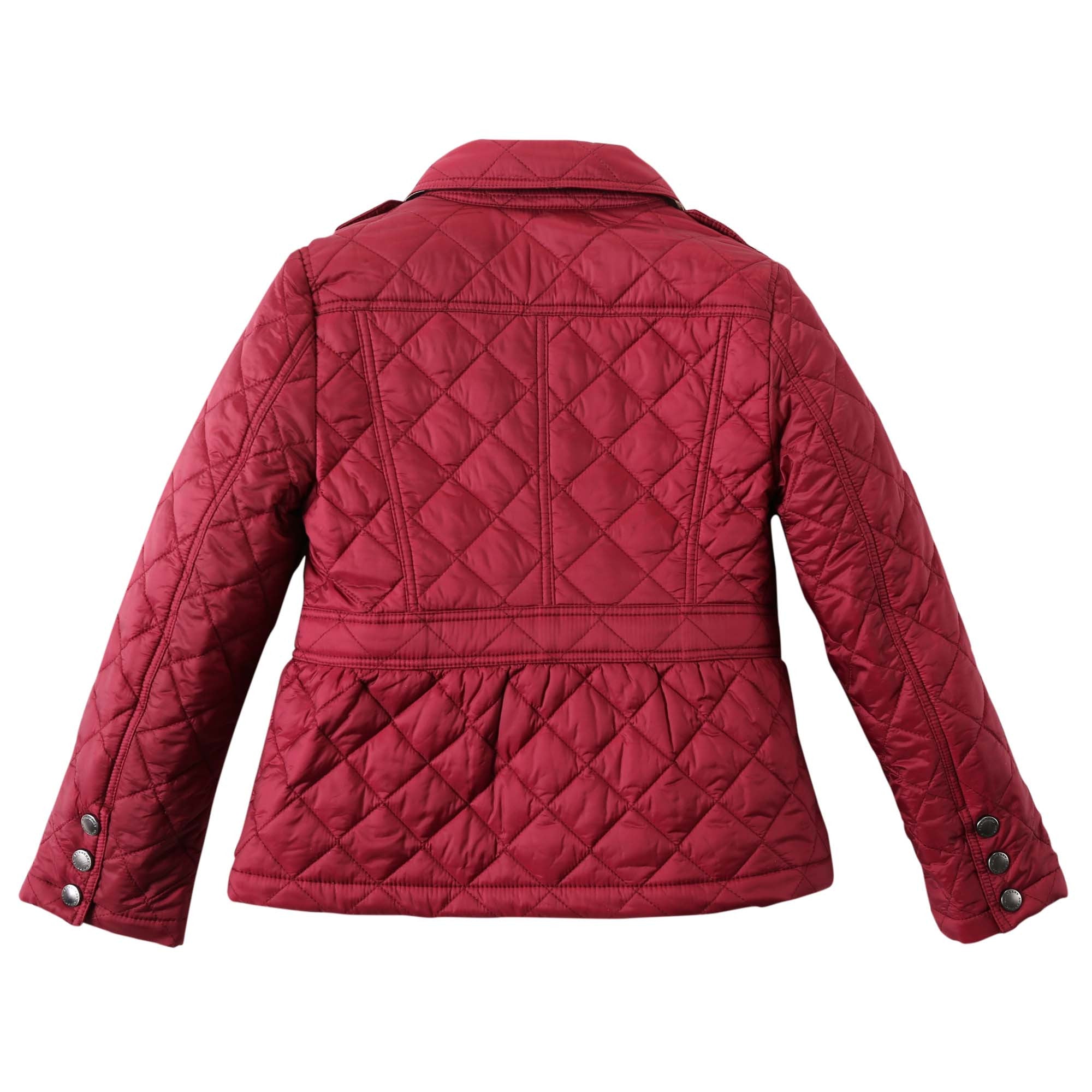 Girls Dark Pink Quilted Jacket With Check Trim - CÉMAROSE | Children's Fashion Store - 2
