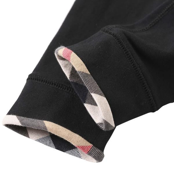 Girls Black Cotton Trouser With Check Cuffs