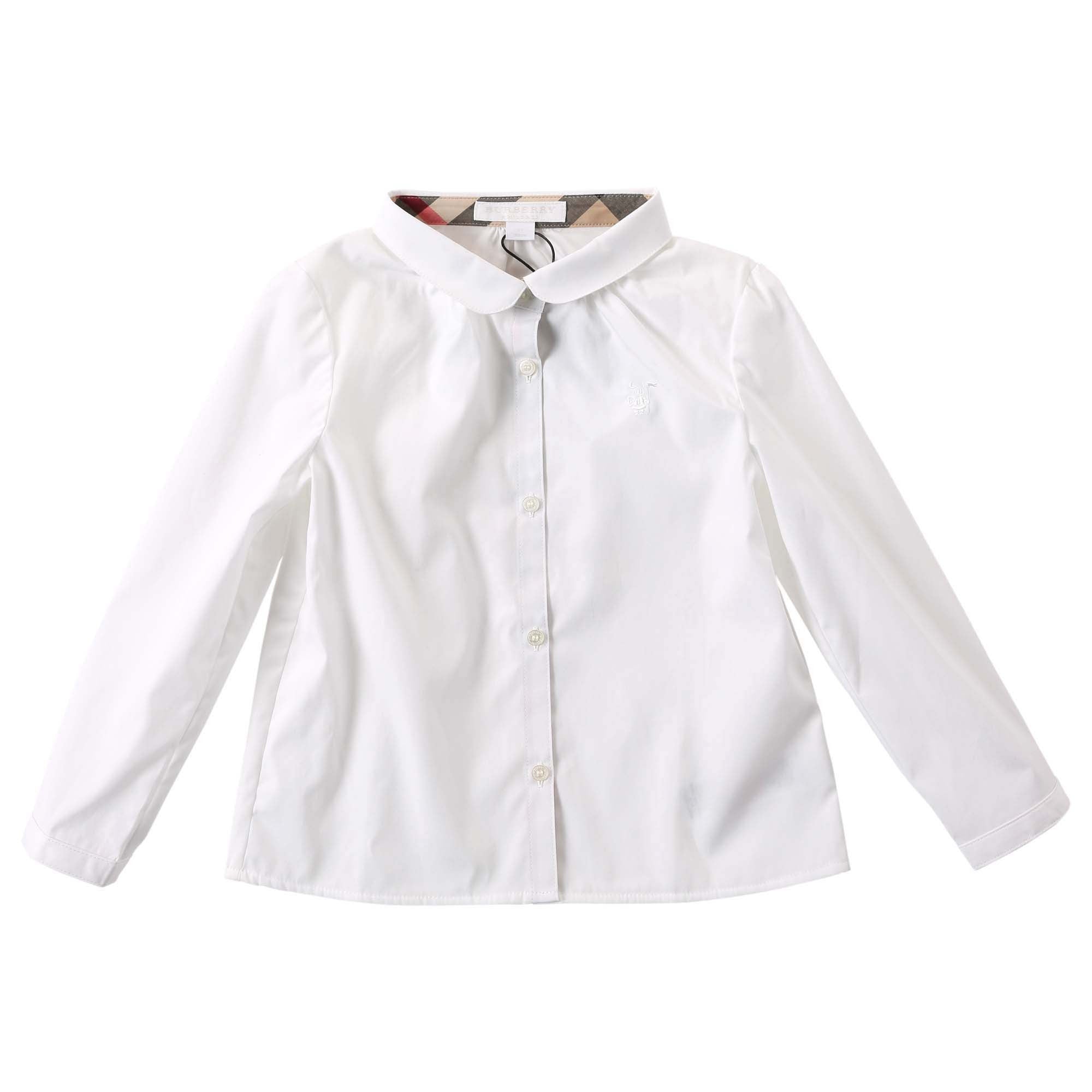 Baby Girls White Cotton Blouse With Check Cuffs - CÉMAROSE | Children's Fashion Store - 1