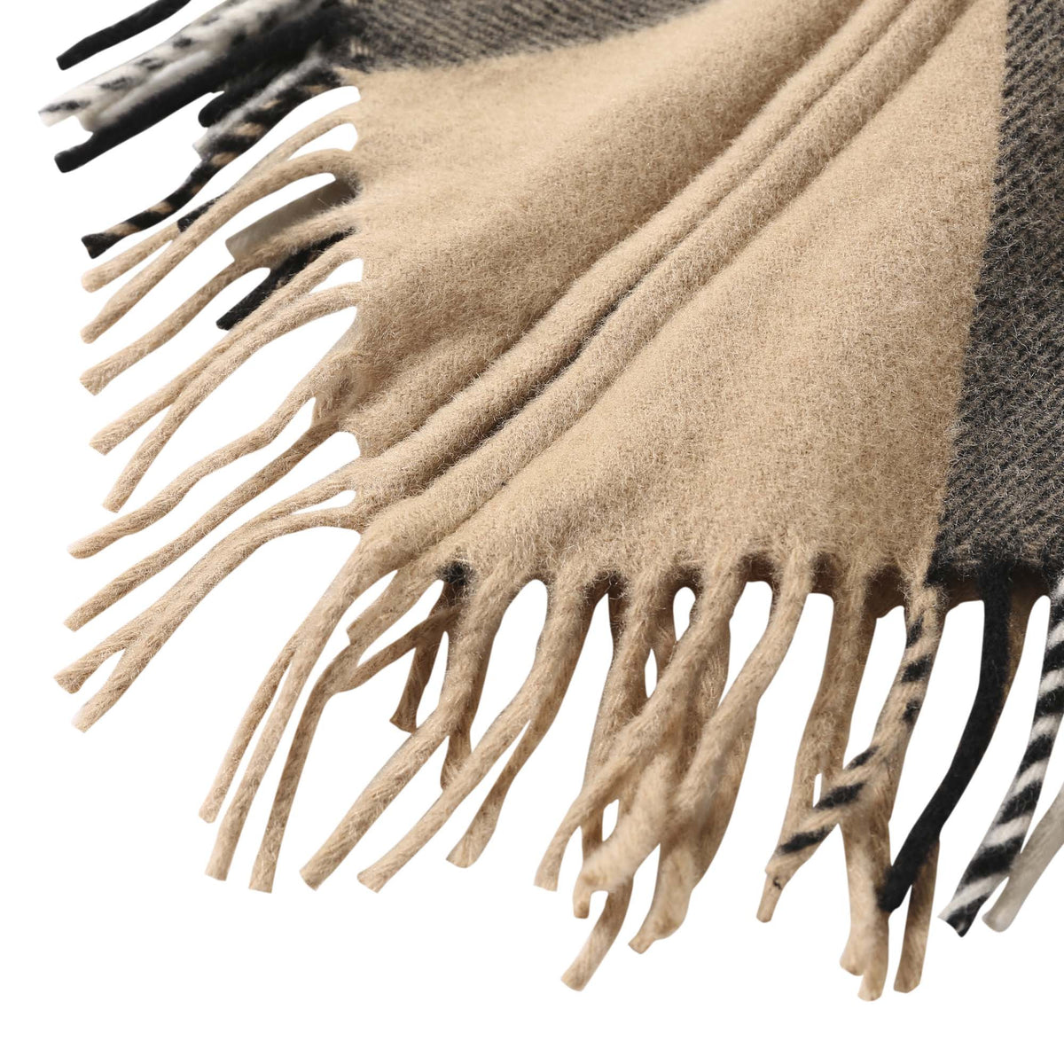 Girls Beige Check Hooded Wool Shawls - CÉMAROSE | Children's Fashion Store - 5