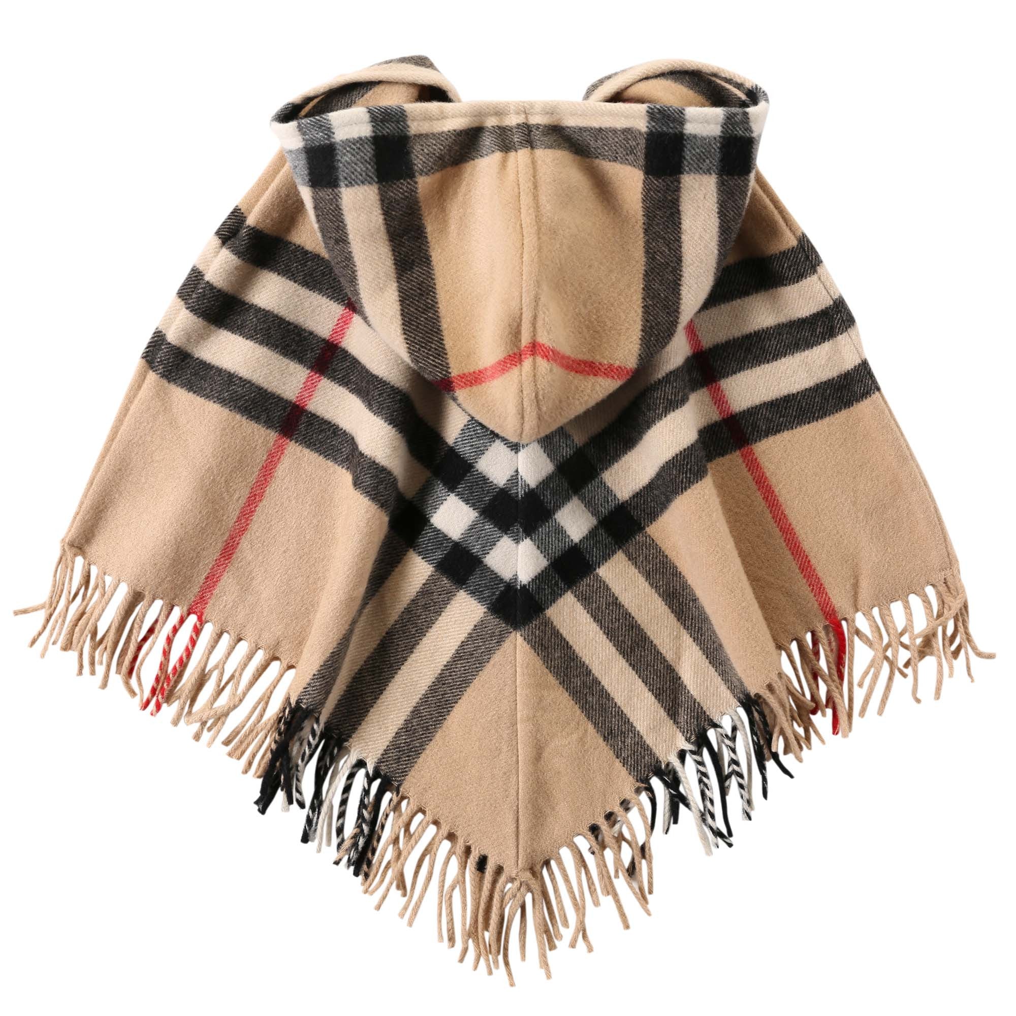 Girls Beige Check Hooded Wool Shawls - CÉMAROSE | Children's Fashion Store - 2