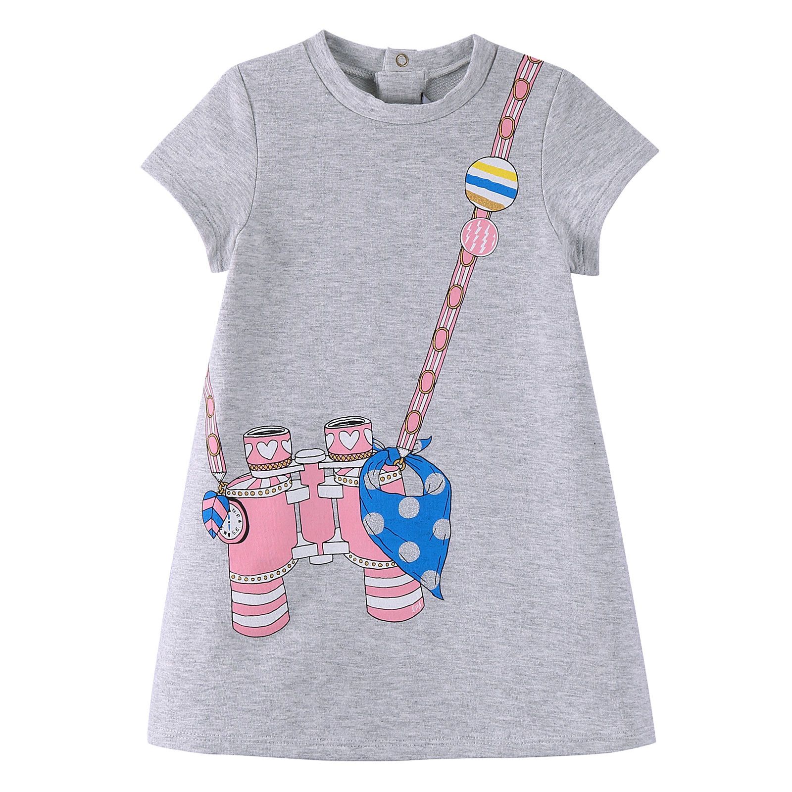Baby Girls Grey Cotton Telescope Printed Optical Illusionfleece Dress - CÉMAROSE | Children's Fashion Store - 1