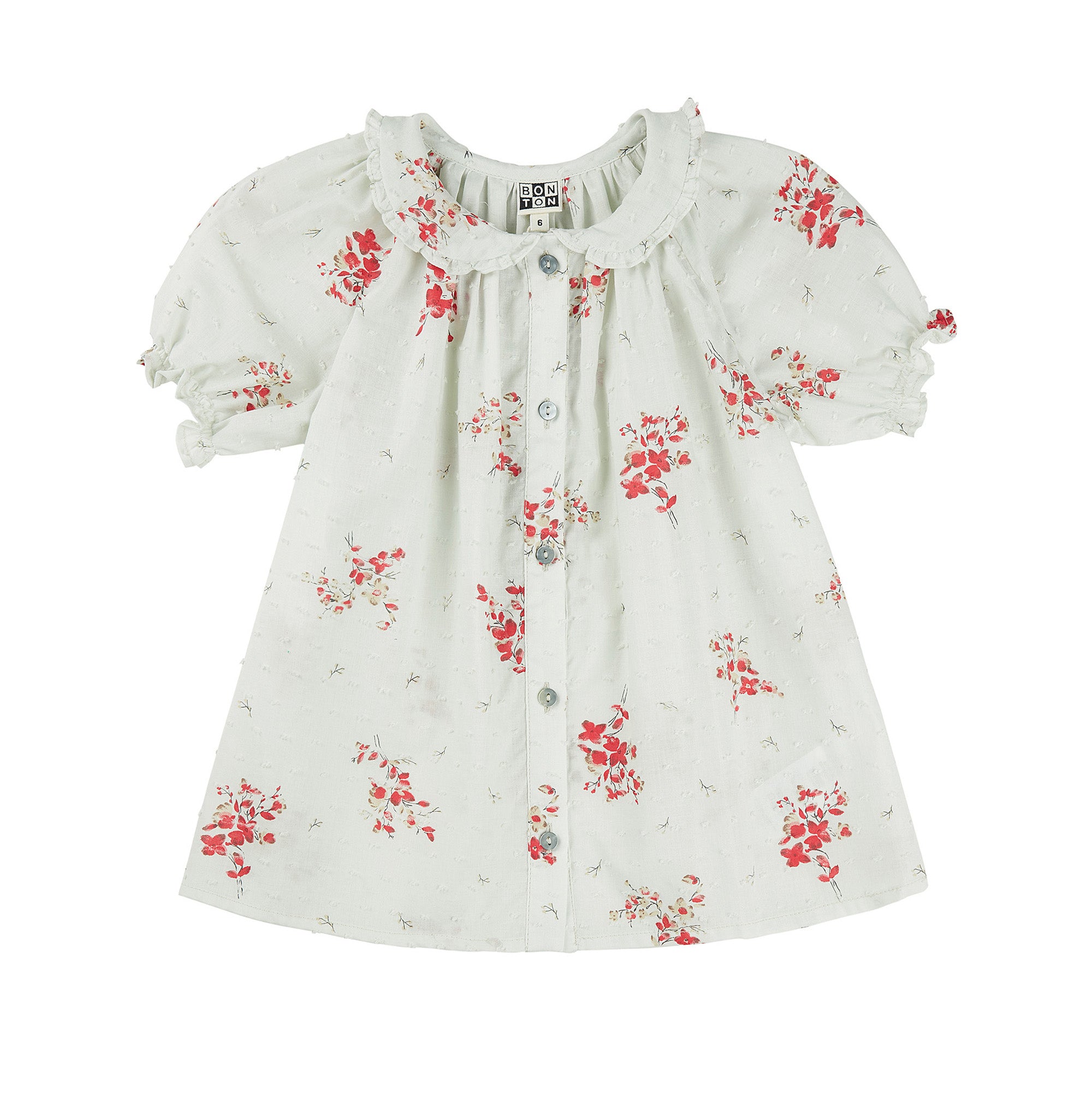 Girls White & Red Flowers Cotton Top