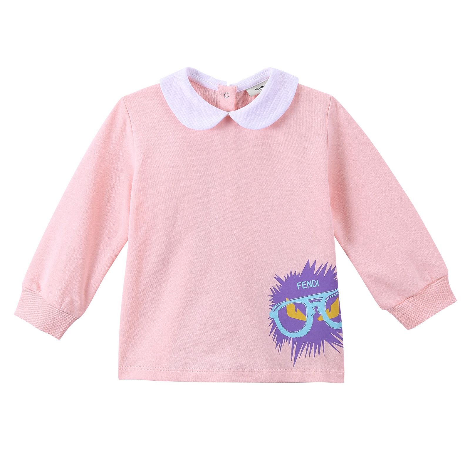 Baby Girls Pink 'Monster' Printed Sweatshirt With Peter Pan Collar - CÉMAROSE | Children's Fashion Store - 1