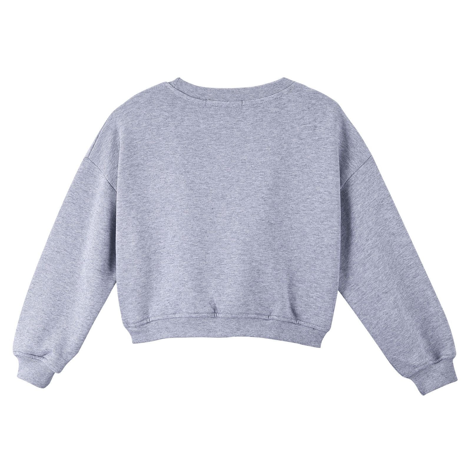 Girls Grey Melange Cotton Sweatshirt With Brand Logo - CÉMAROSE | Children's Fashion Store - 2