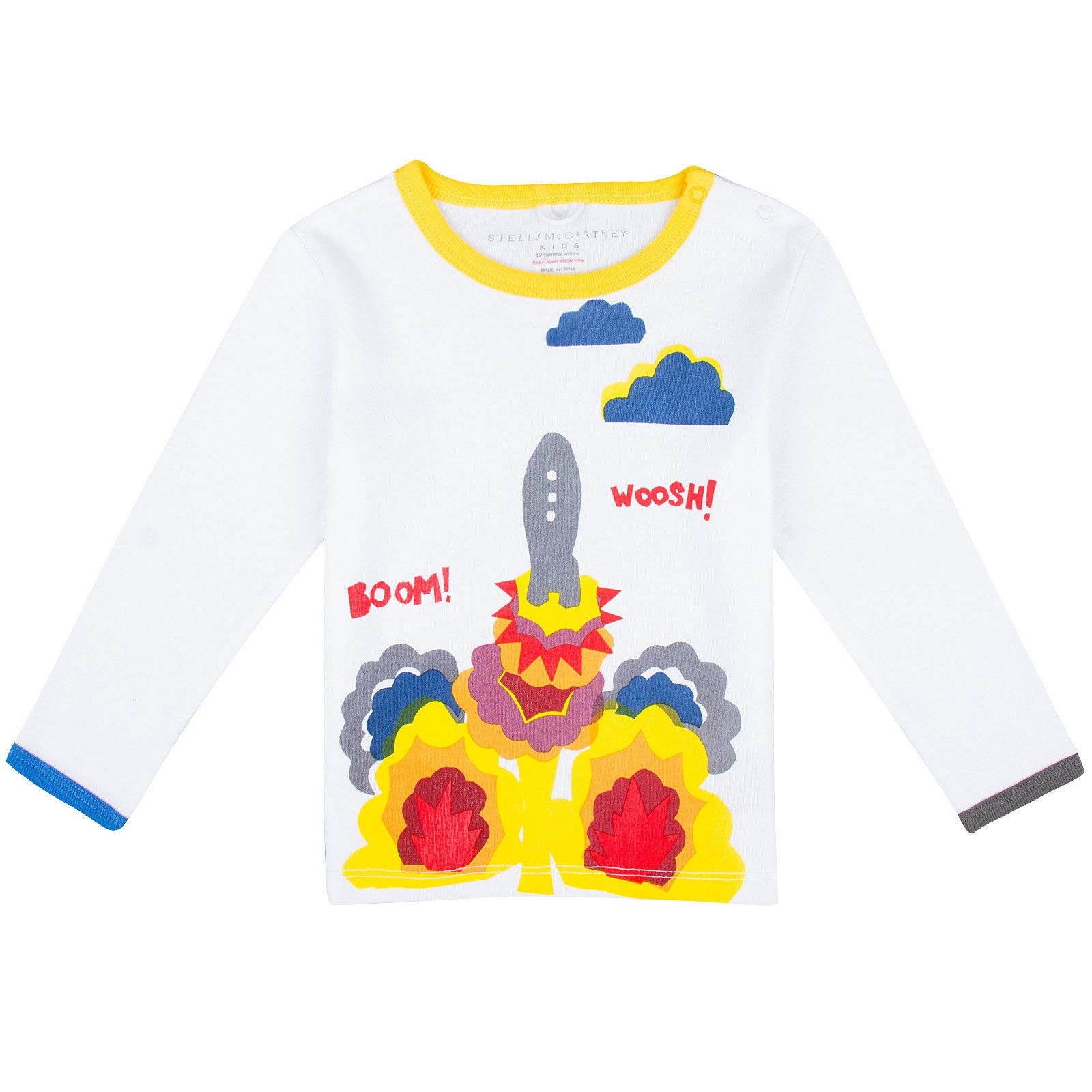 Sandy Baby White Rocket Printed Long Sleeve Cotton T-Shirt - CÉMAROSE | Children's Fashion Store - 1