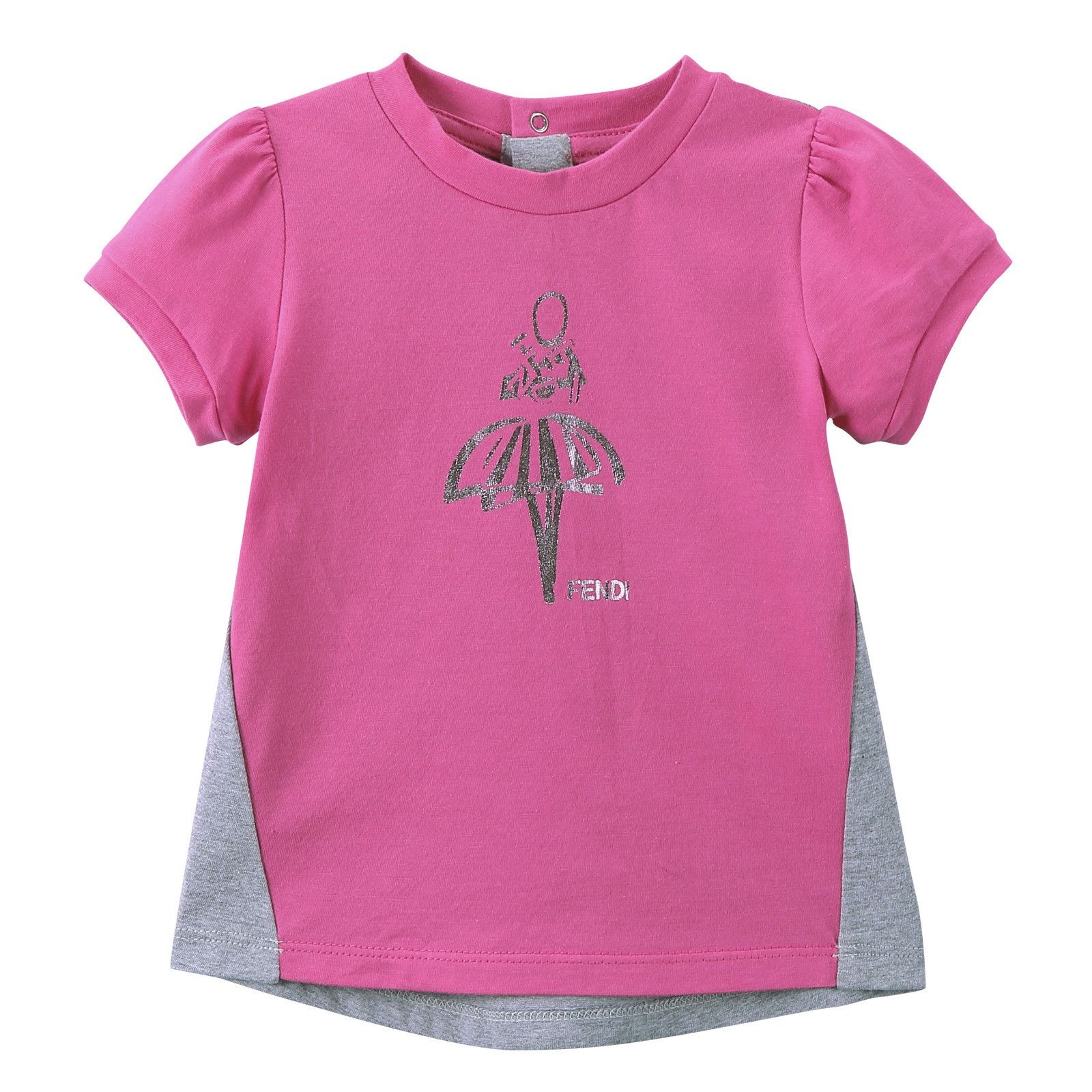 Baby Girls Fucsia&Grey Cotton Printed Trims T-Shirt - CÉMAROSE | Children's Fashion Store - 1