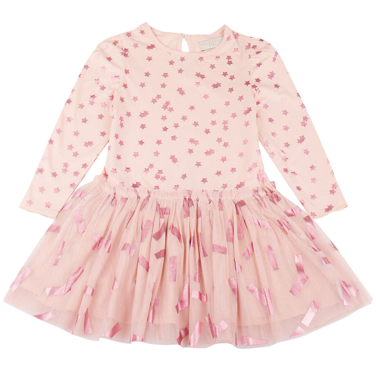 Primrose Baby Pink Cotton Jersey&Tulle Long Sleeve Dress - CÉMAROSE | Children's Fashion Store - 1