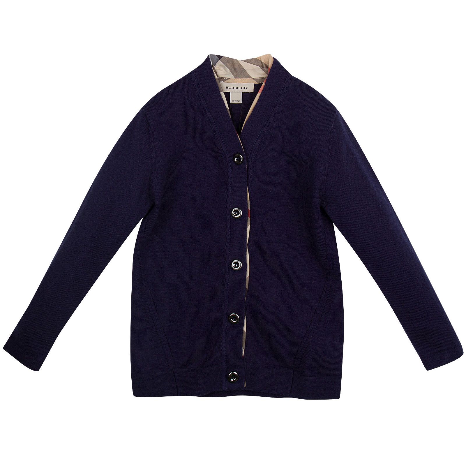 Girls Indigo&Blue Cardigan With Check Turn Up Cuffs - CÉMAROSE | Children's Fashion Store - 1