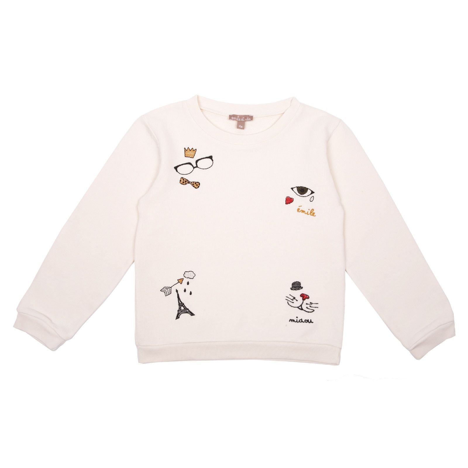 Girls White Cotton Embroidered Trims Sweatshirt - CÉMAROSE | Children's Fashion Store