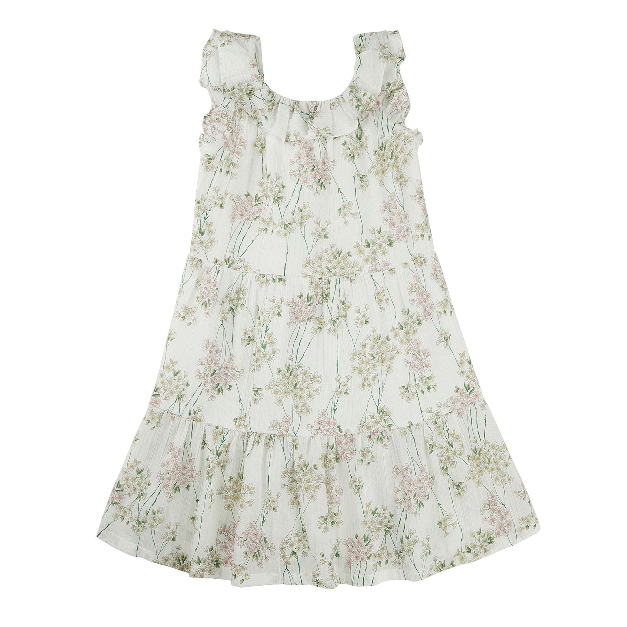 Girls White Flowers Cotton Dress