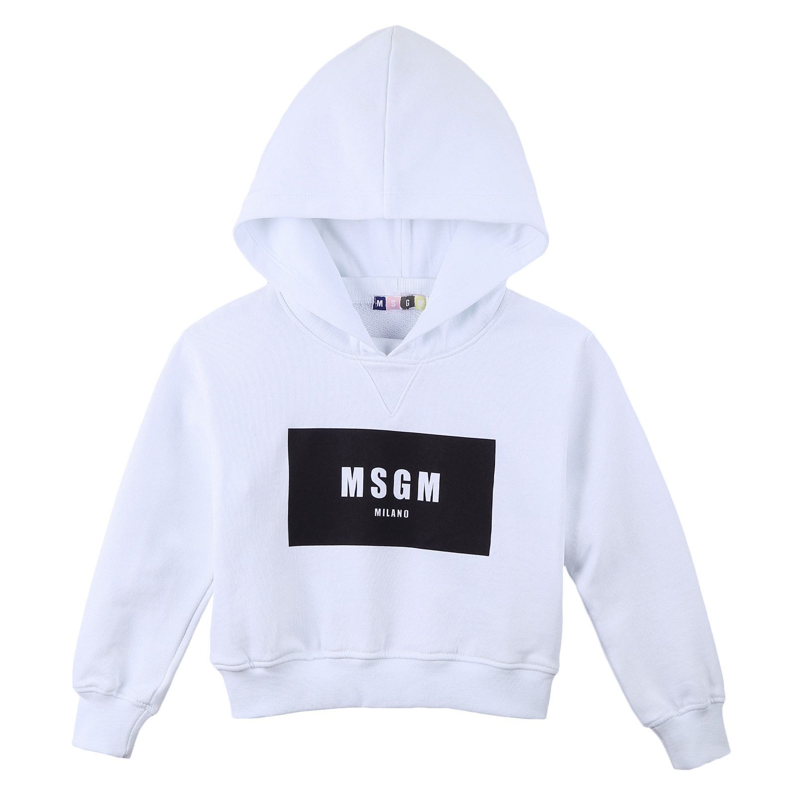 Girls White Cotton Hooded Sweater With Brand Name Logo - CÉMAROSE | Children's Fashion Store - 1