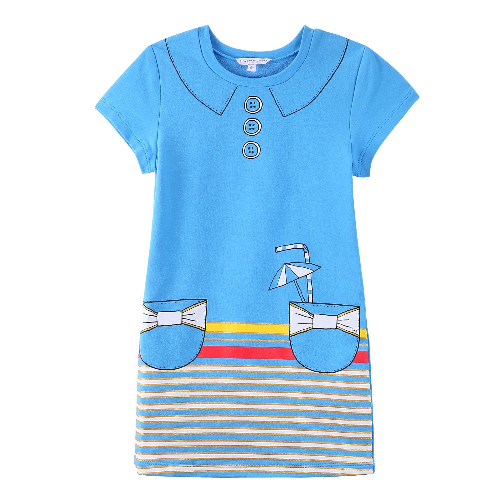 Girls Light Blue Fleece Dress With Stripe Trims Hem - CÉMAROSE | Children's Fashion Store - 1