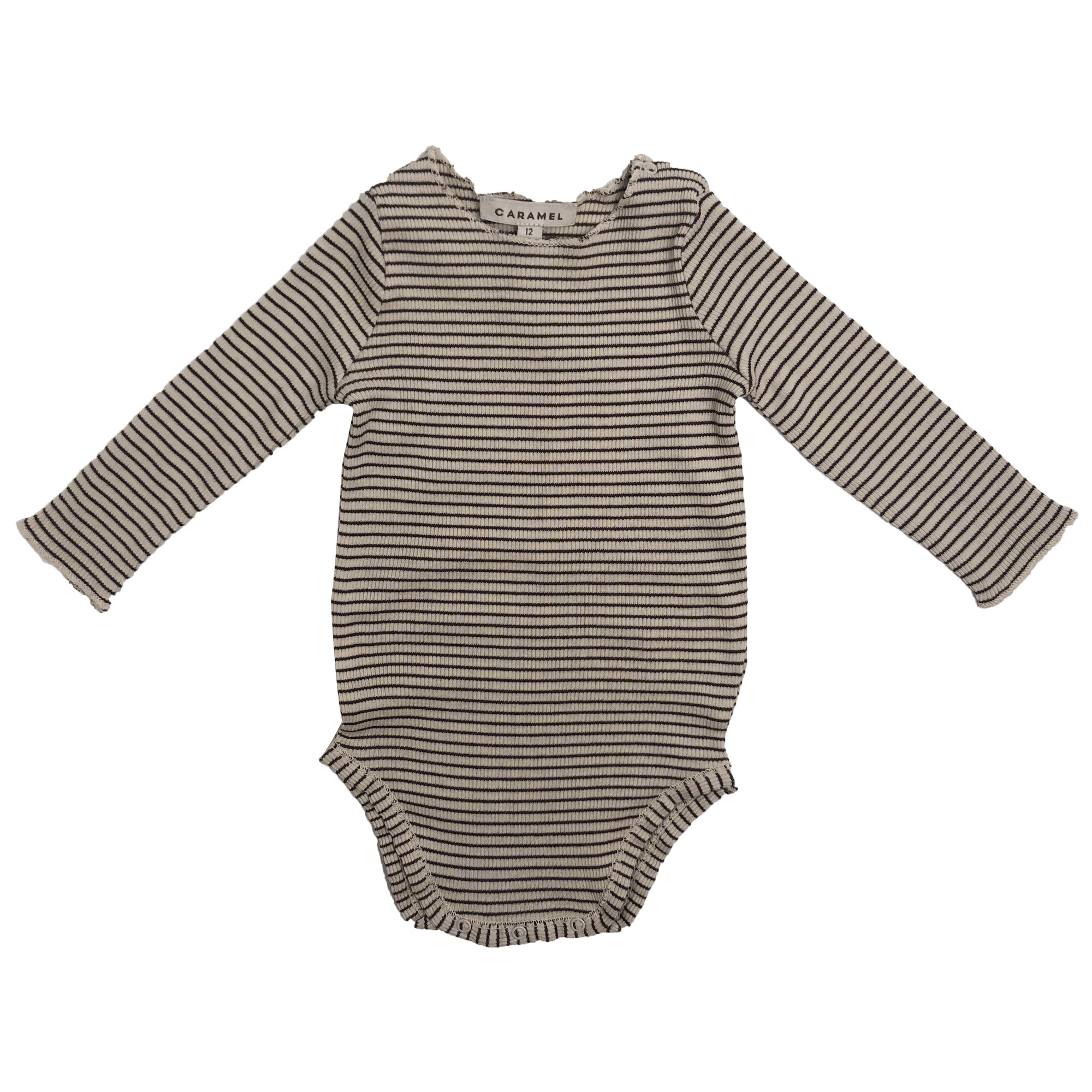 Baby Sand & Chocolate Striped Cotton Romper