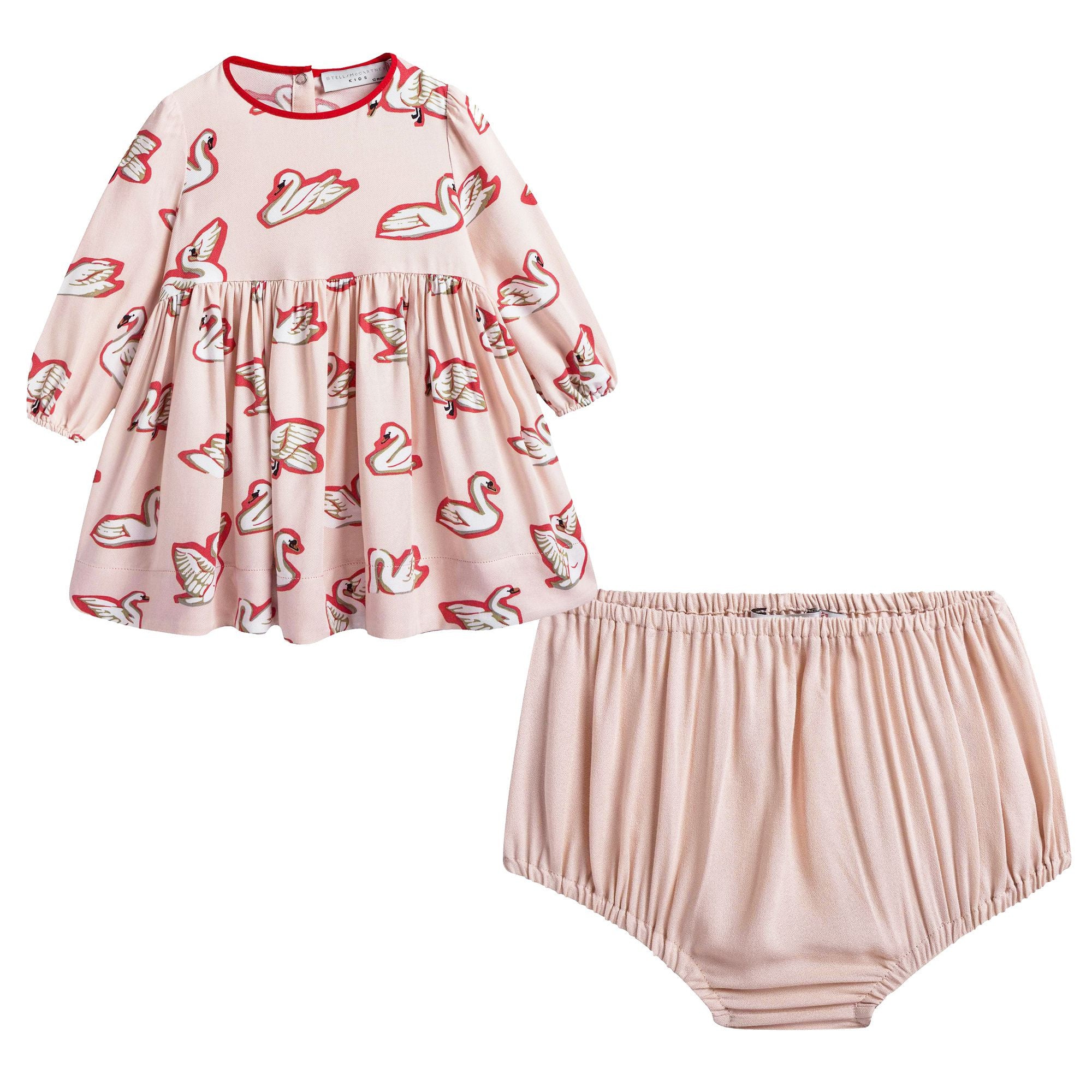 Baby Girls Pink Fleur Swan Printed Dress