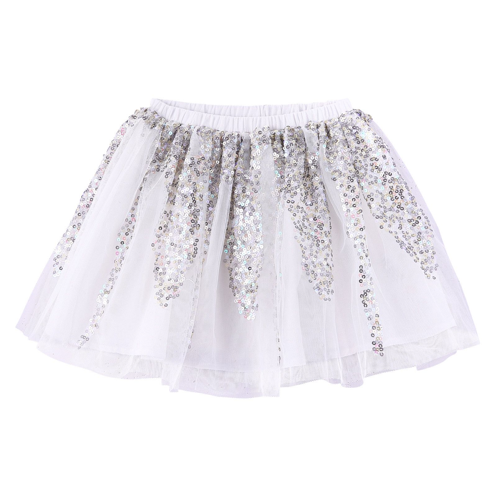 Girls White Patch Silver Sequin Trims Skirt - CÉMAROSE | Children's Fashion Store - 2