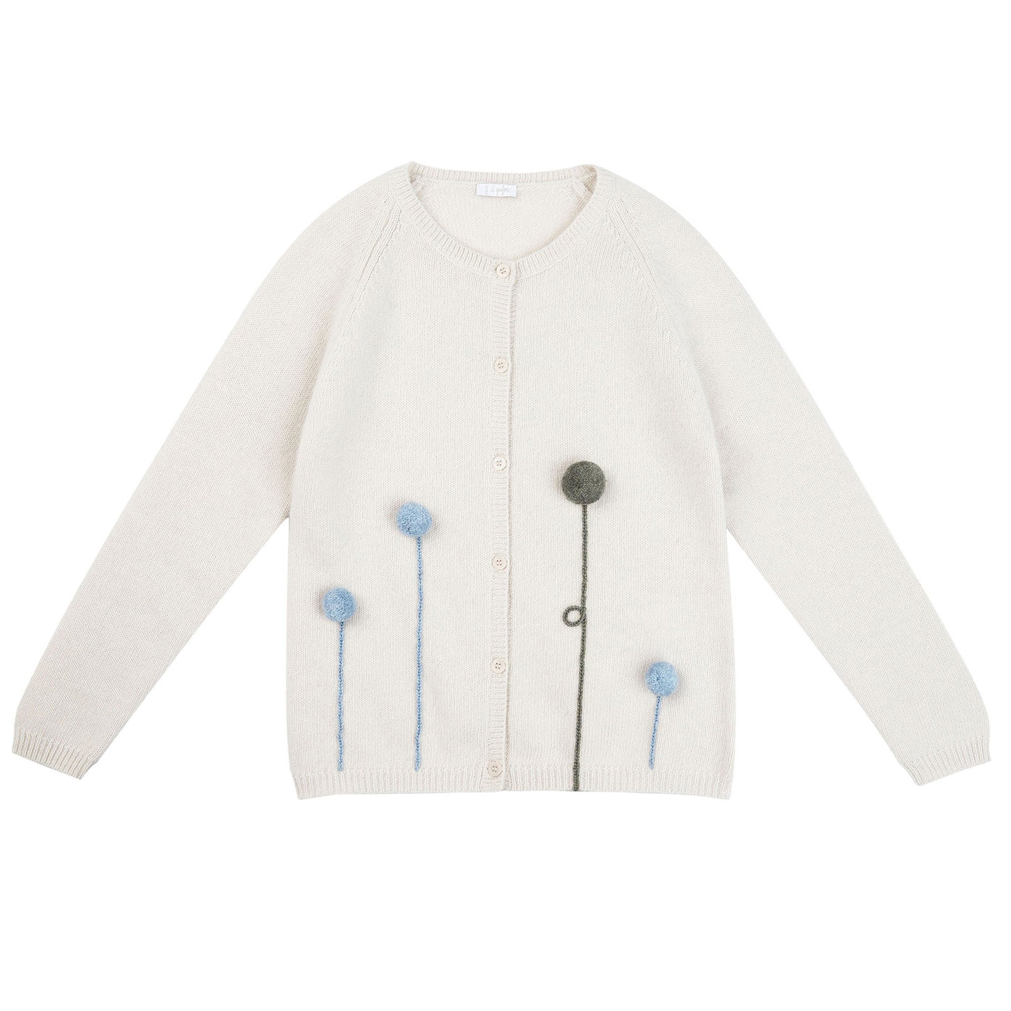 Girls Beige & Blue Wool Cardigan
