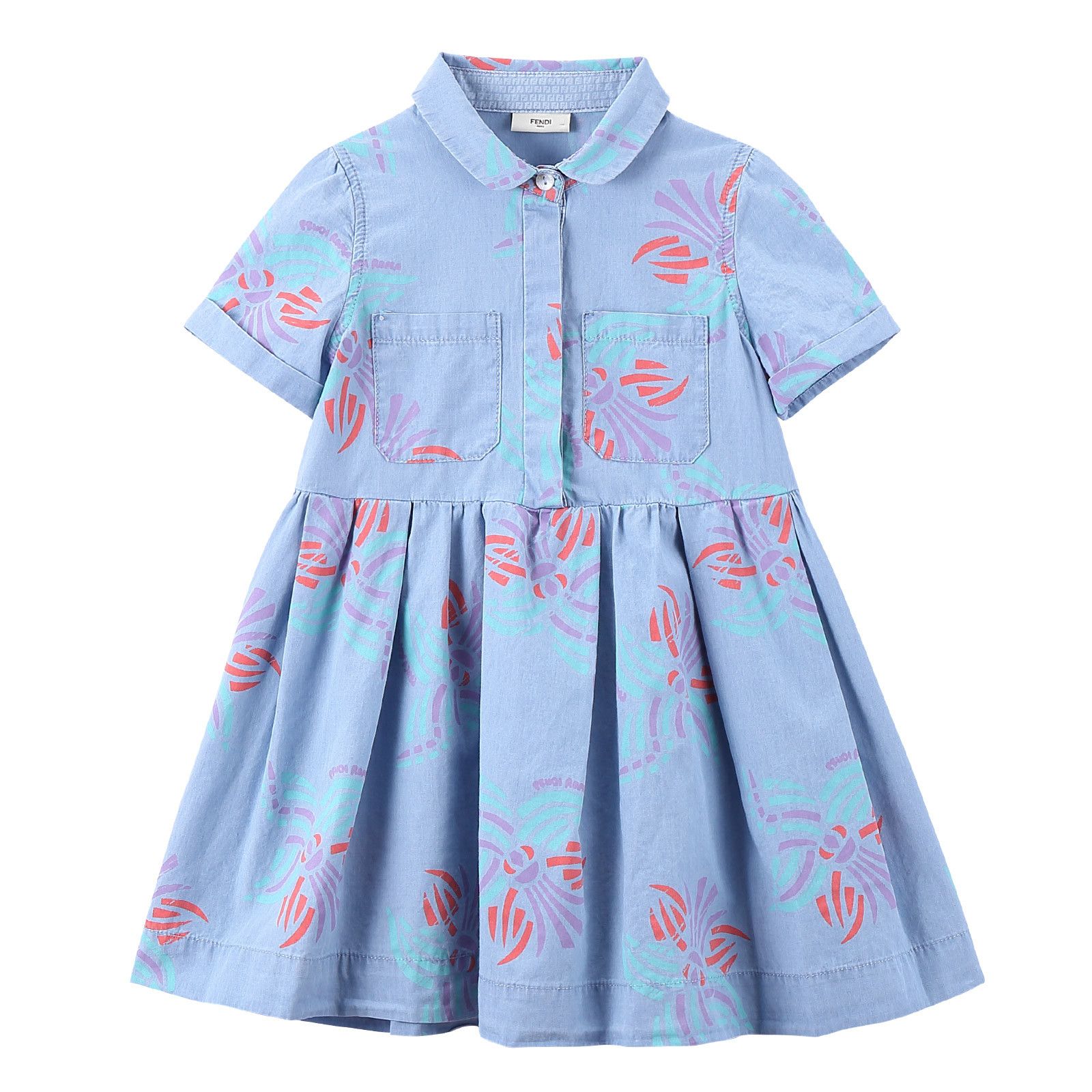 Girls Light Blue Printed Trims Shirts Style Dress - CÉMAROSE | Children's Fashion Store - 1