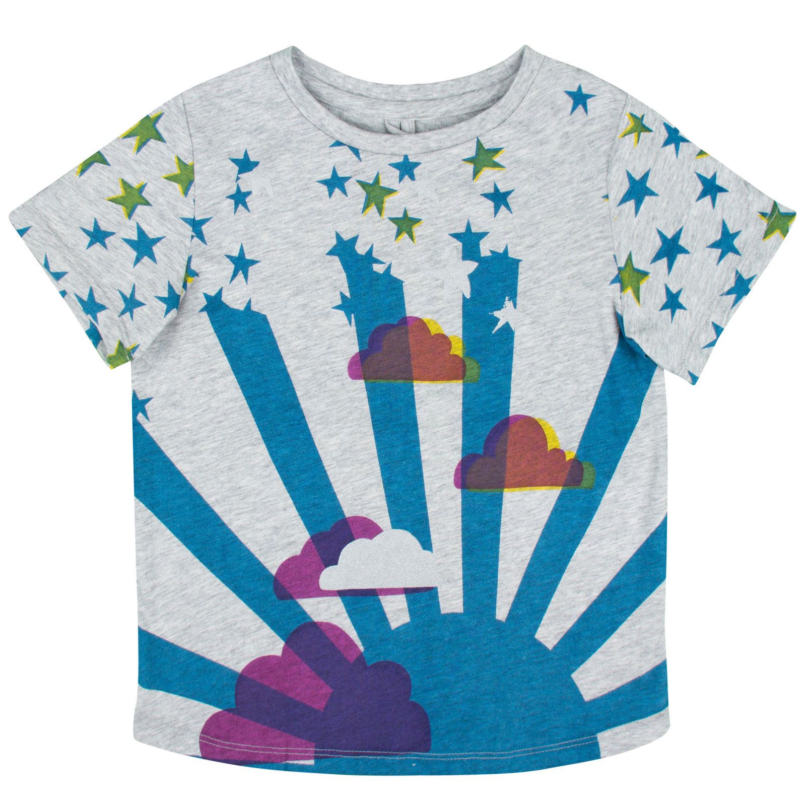 Arlo Girls Grey Sunshine&Clouds T-Shirt With Star Print - CÉMAROSE | Children's Fashion Store - 1