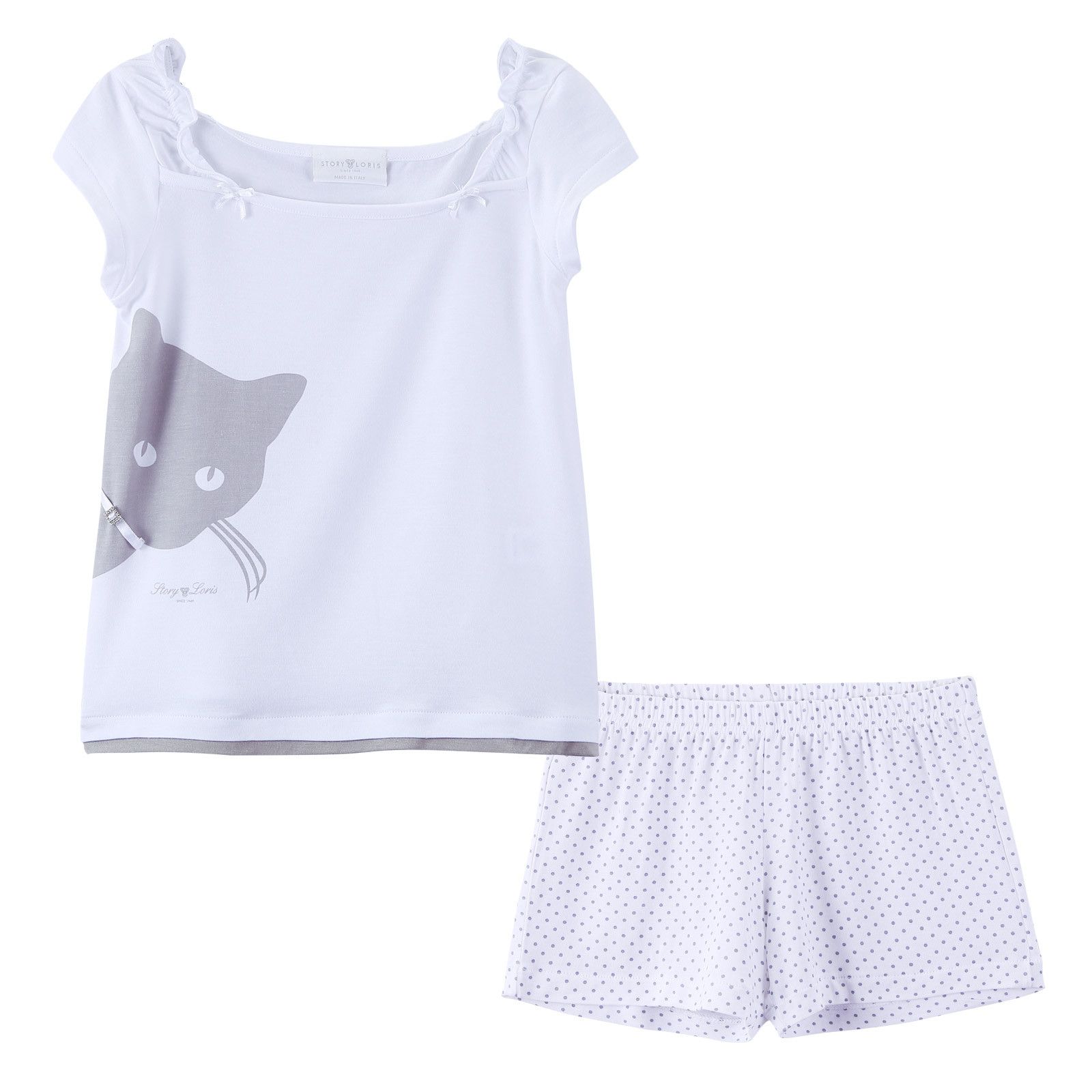 Girls Ivory Cat Printed Top&Bottom Pyjama - CÉMAROSE | Children's Fashion Store - 1