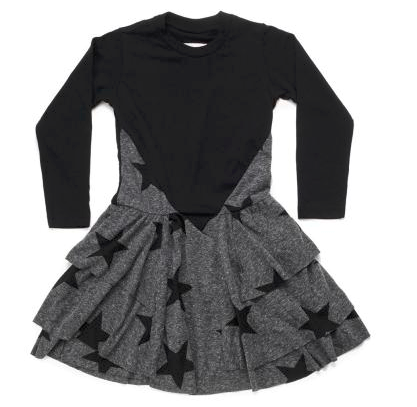 Girls Black Star Cotton Dress