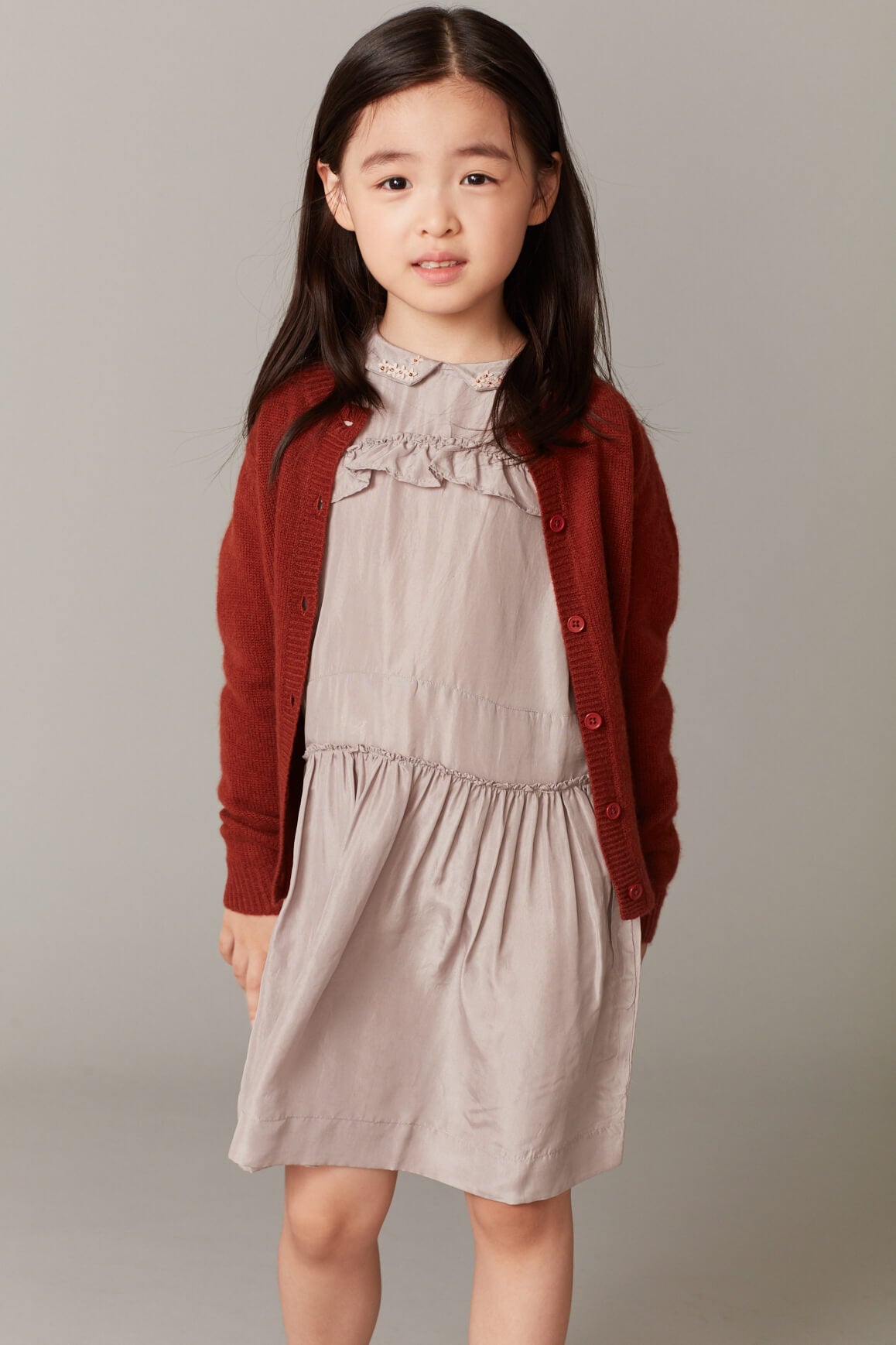 Girls Light Grey Waist Silk Dress