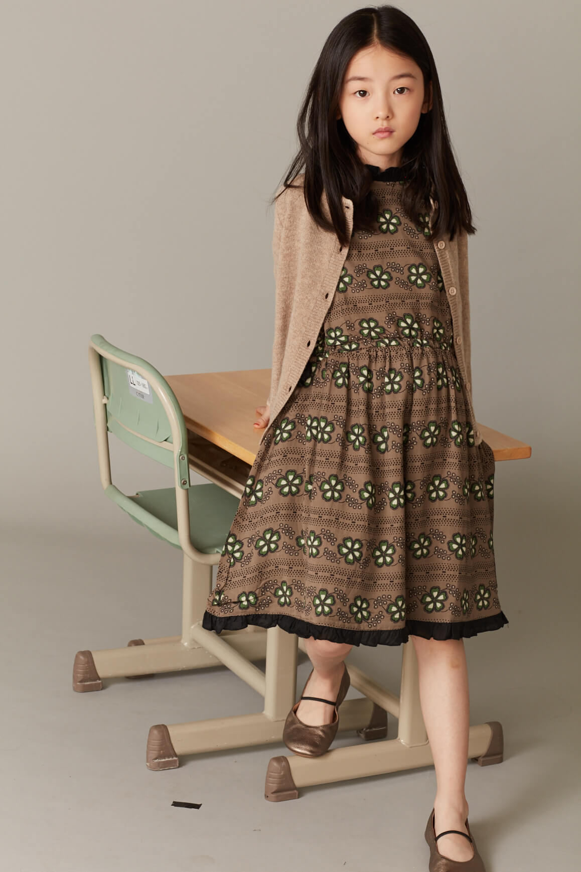 Girls Brown Flowers Dress