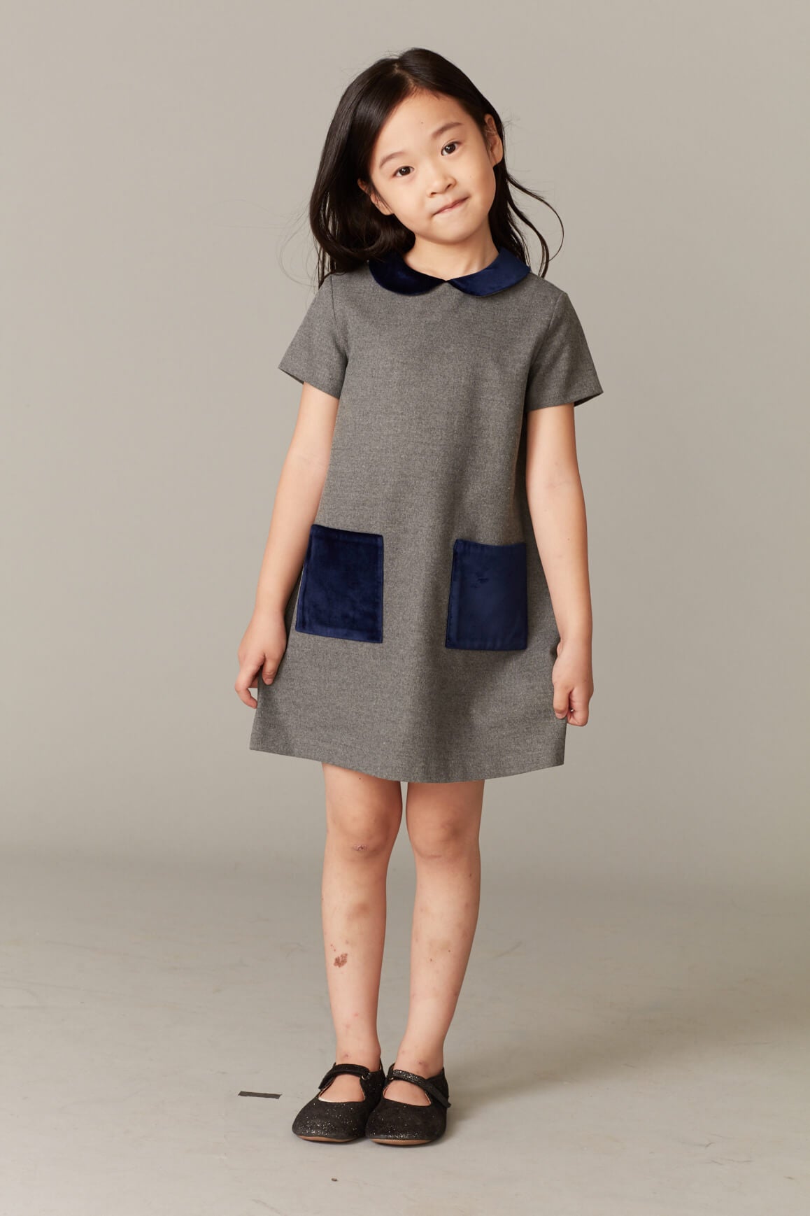 Girls Grey & Blue Collar Dress