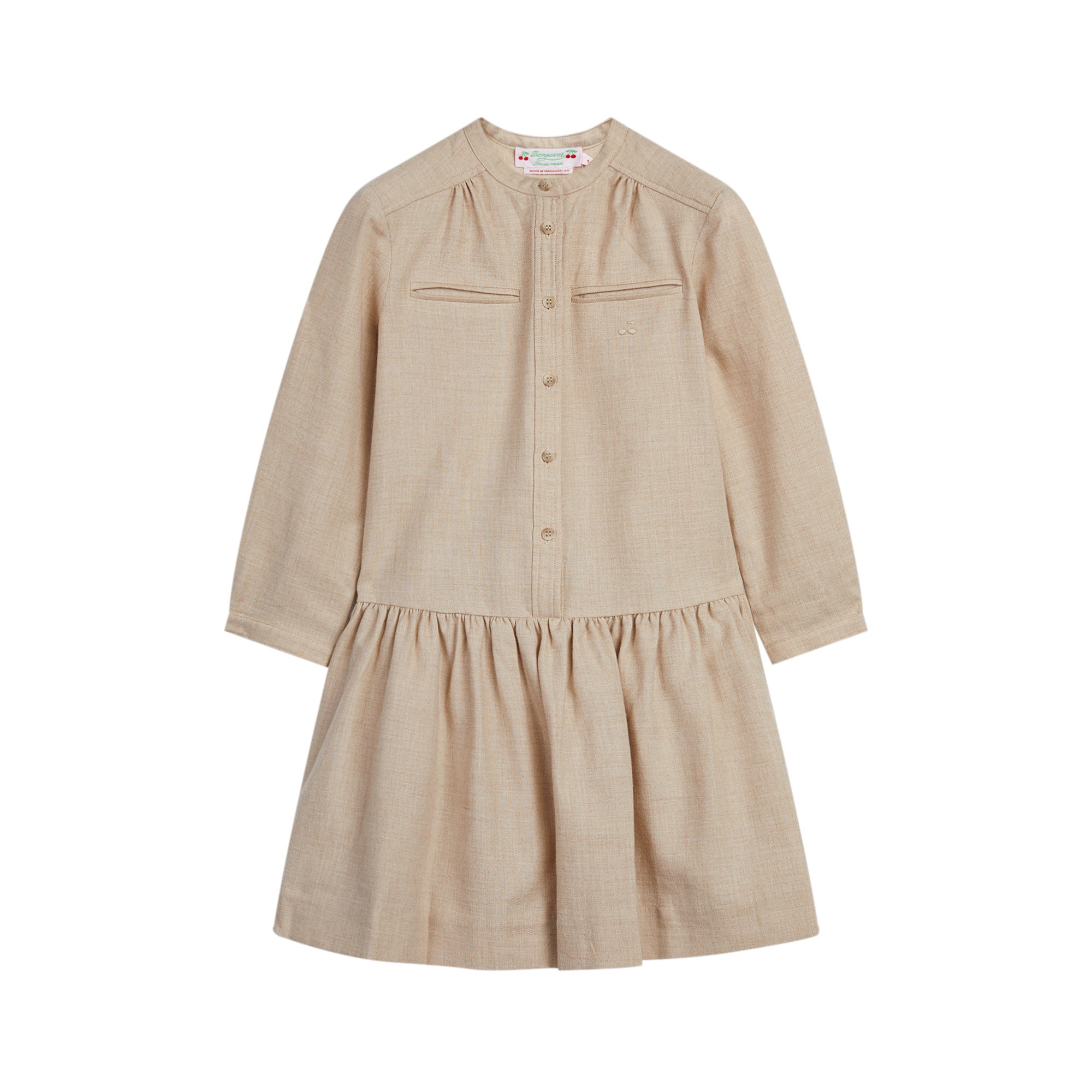 Girls Beige Logo Cotton Dress