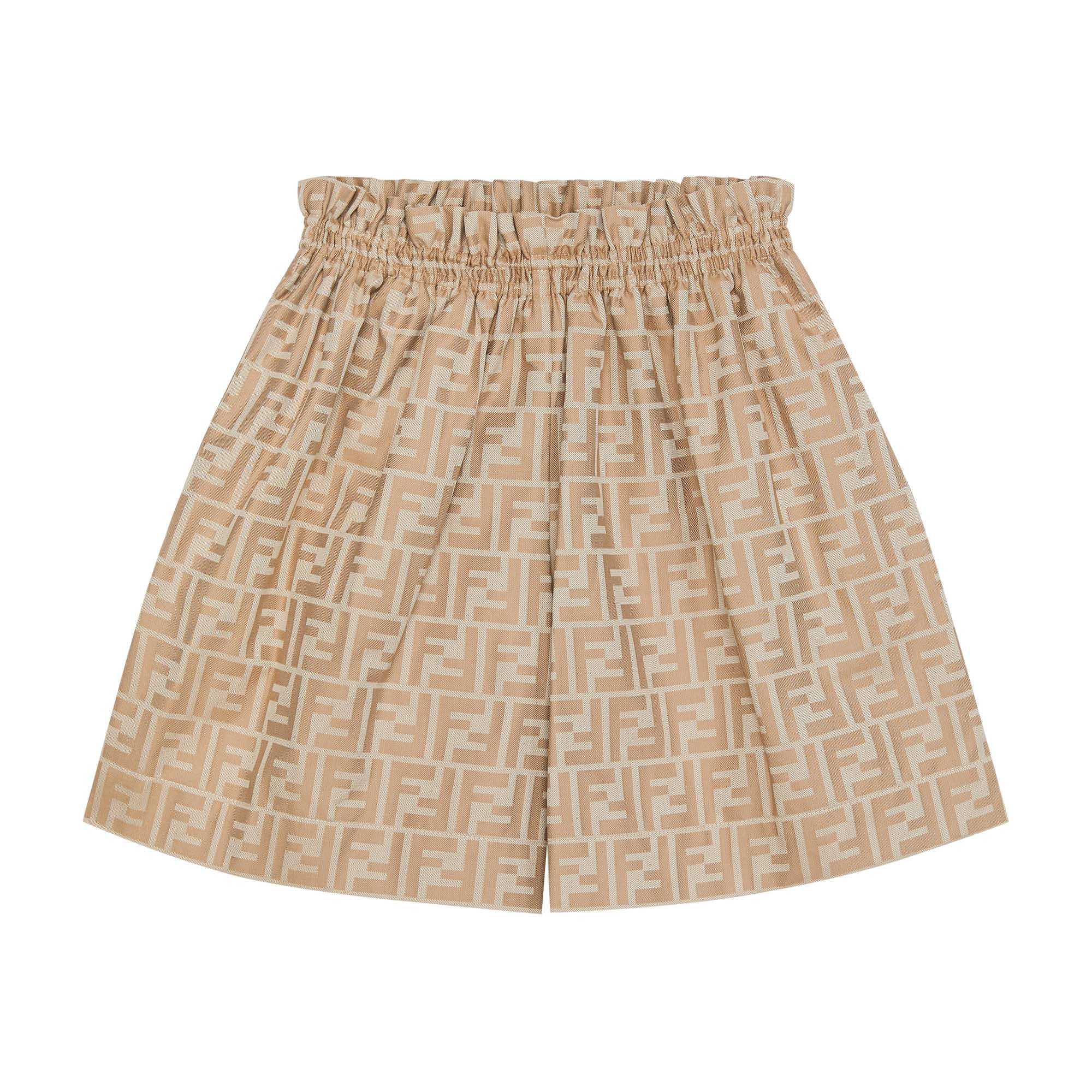 Girls Beige Logo Cotton Shorts