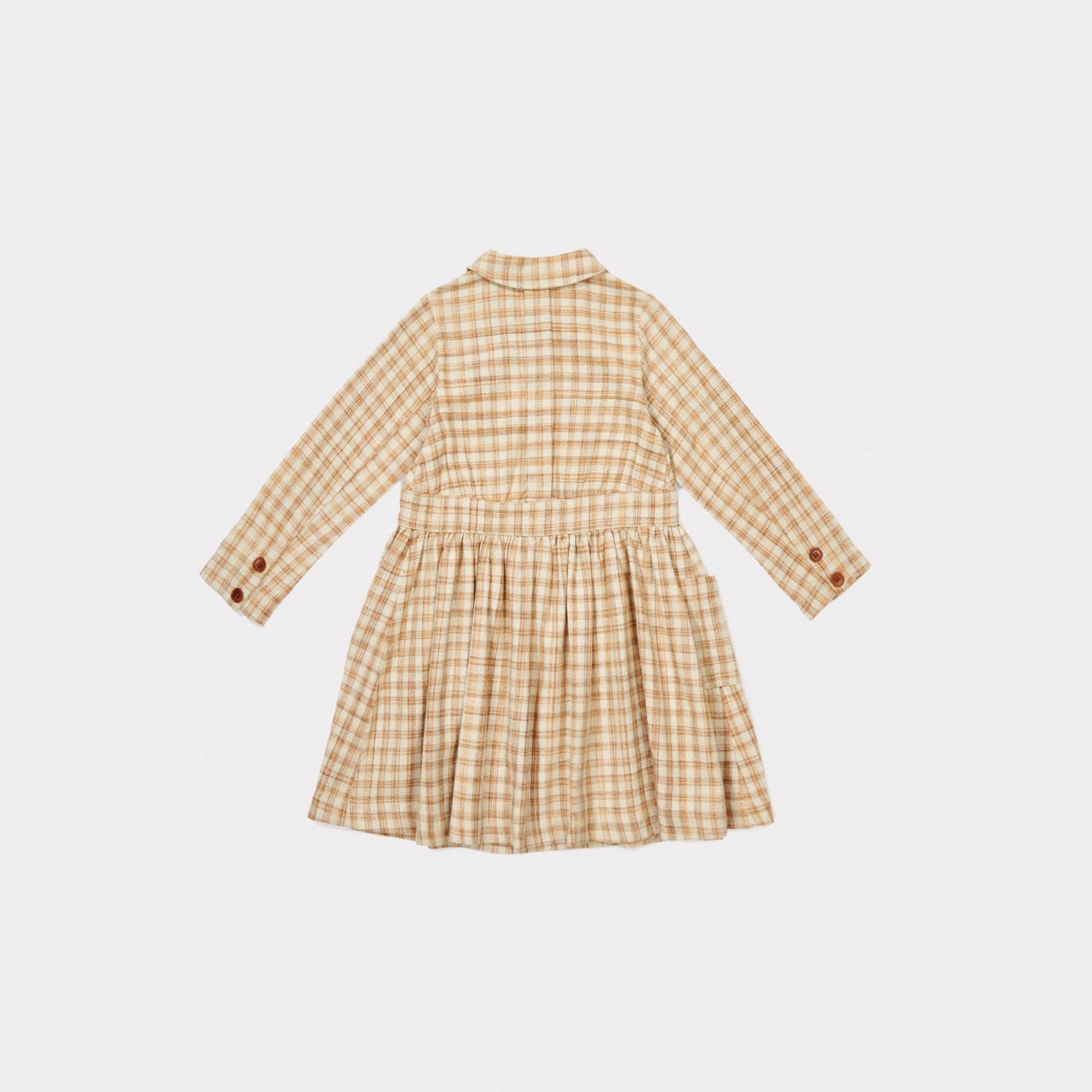 Girls Beige Check Silk Woven Dress