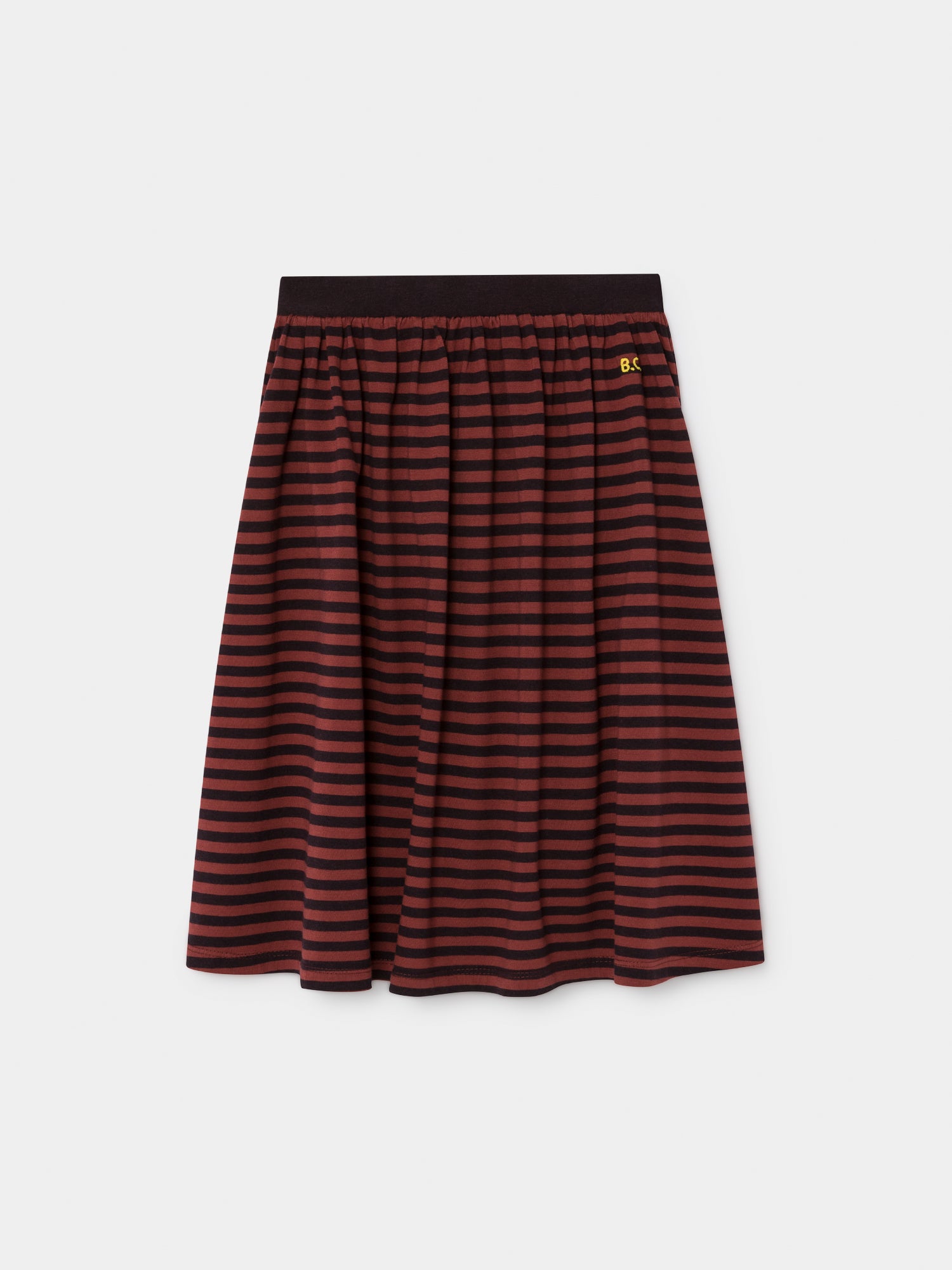 Girls Dark Red Striped Medium Cotton Skirt