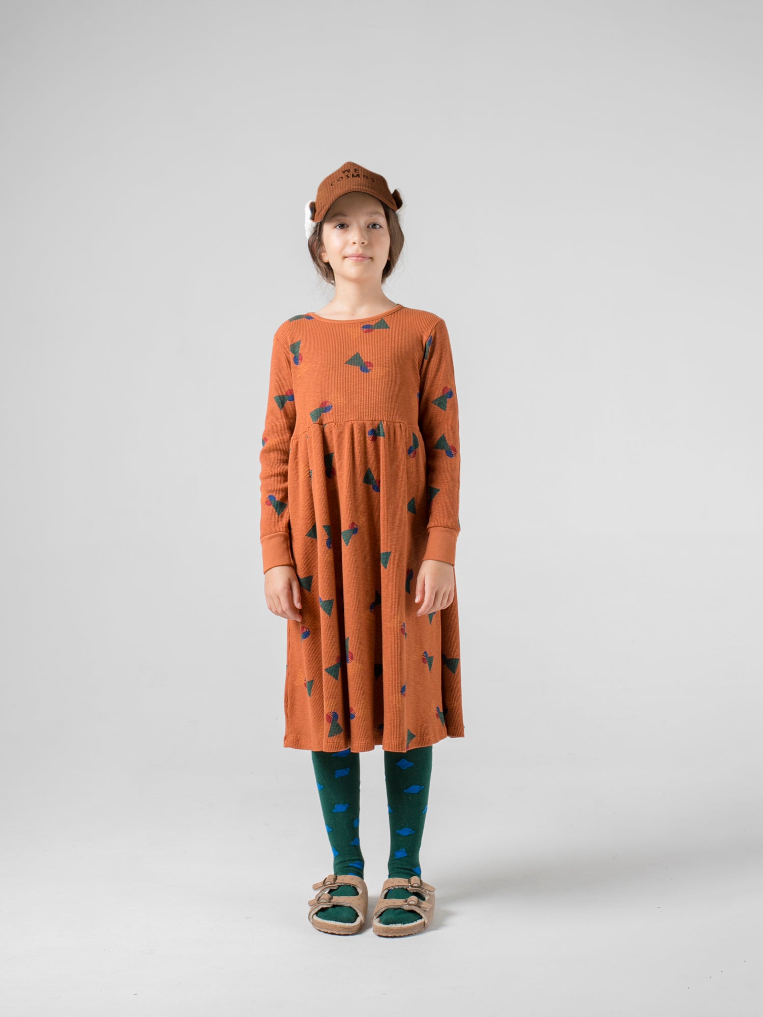 Girls Caramel Flags Cotton Dress