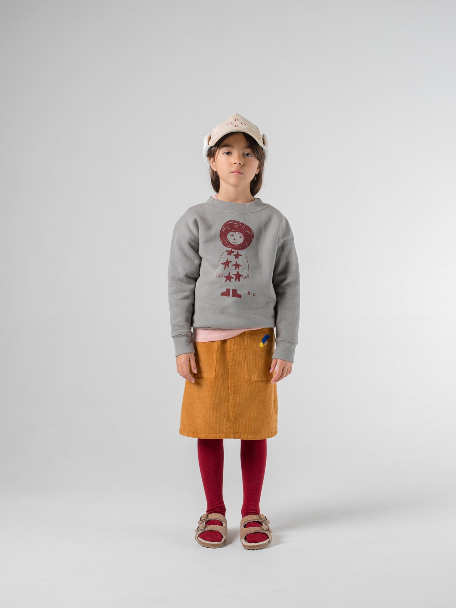 Girls Beige Logo Sheepskin Cap