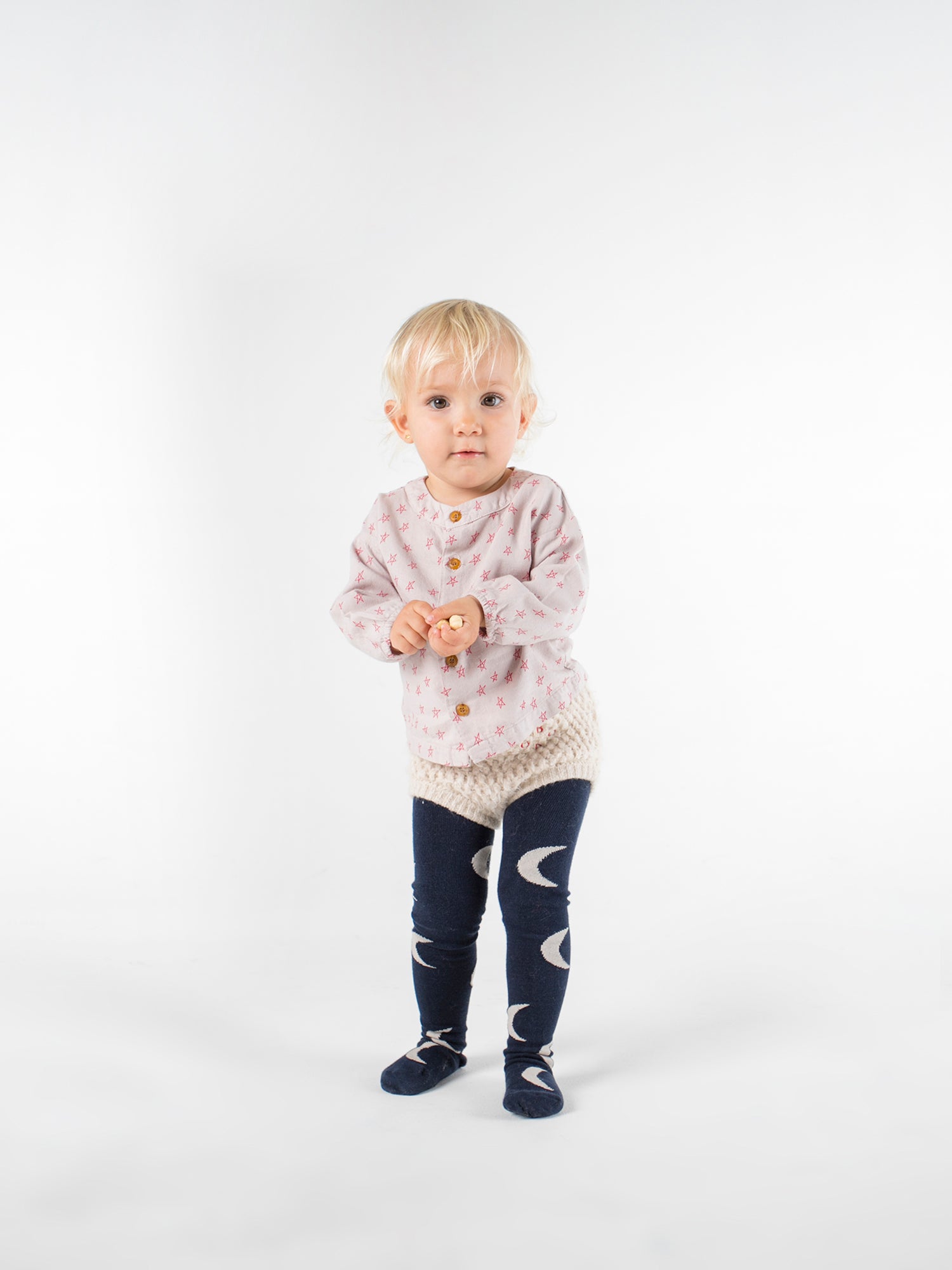 Girls Navy Moon Cotton Tights