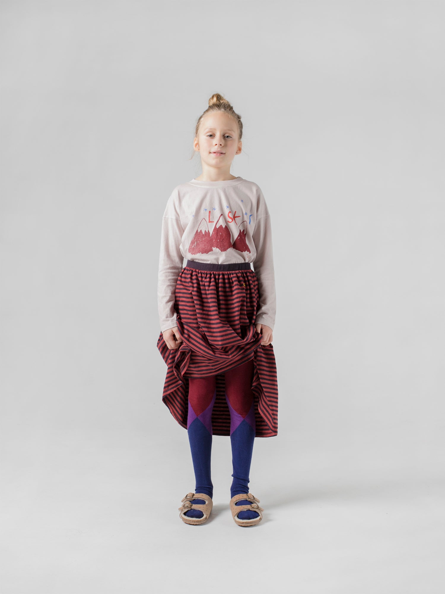 Girls Red & Blue Cotton Tights