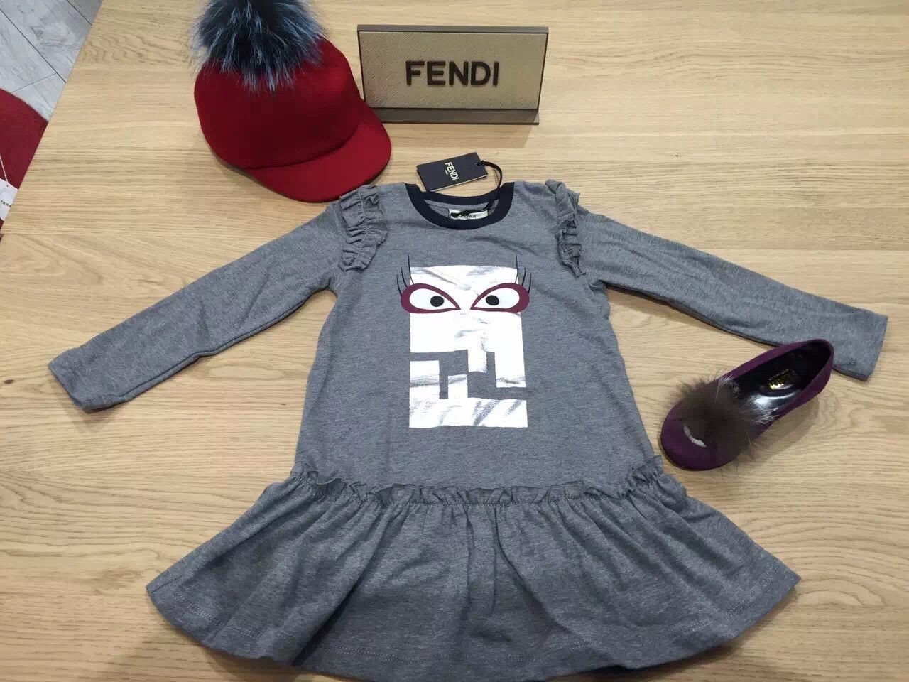 Girls Dark Grey Cotton Jersey 'FF Monster' Dress - CÉMAROSE | Children's Fashion Store
