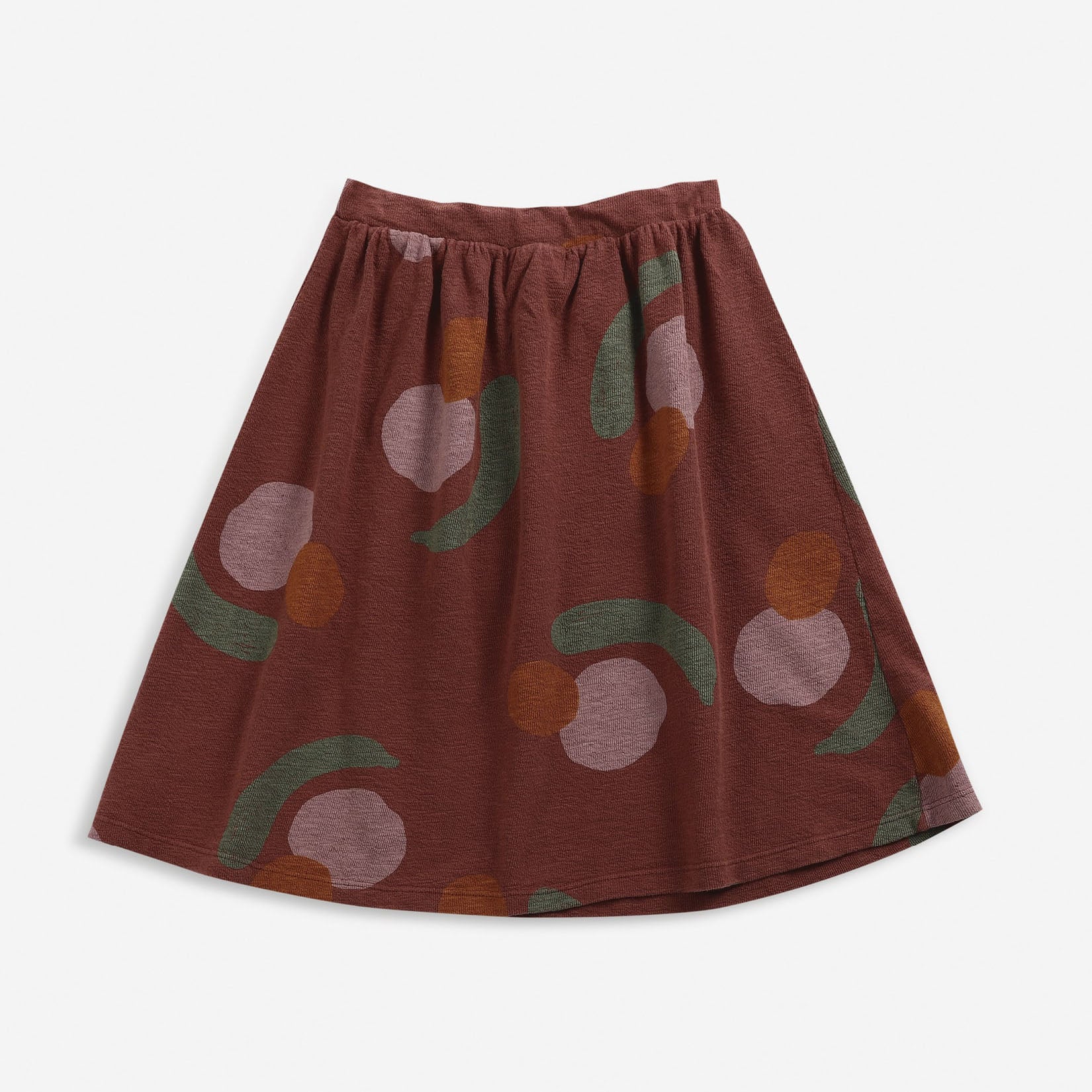 Girls Dark Red Printed Cotton Skirt