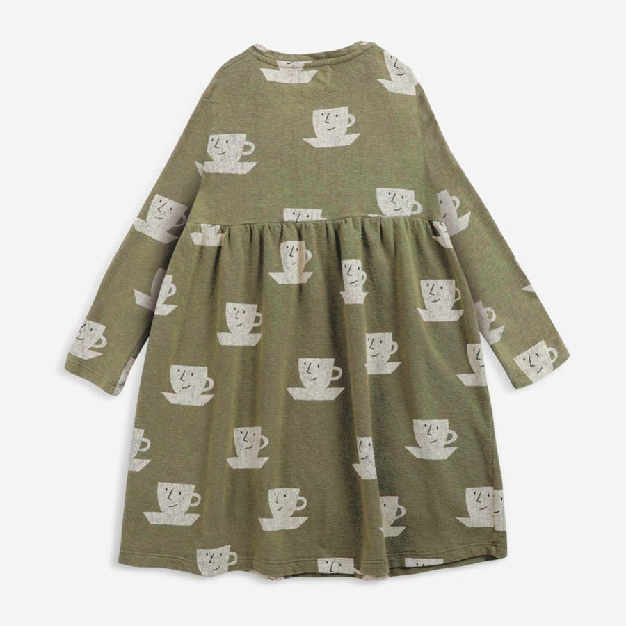 Girls Green Printed Cotton Dress