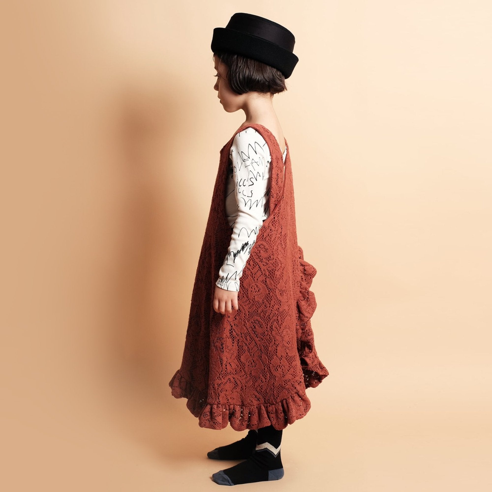 Girls Brick Lace Cotton Dress